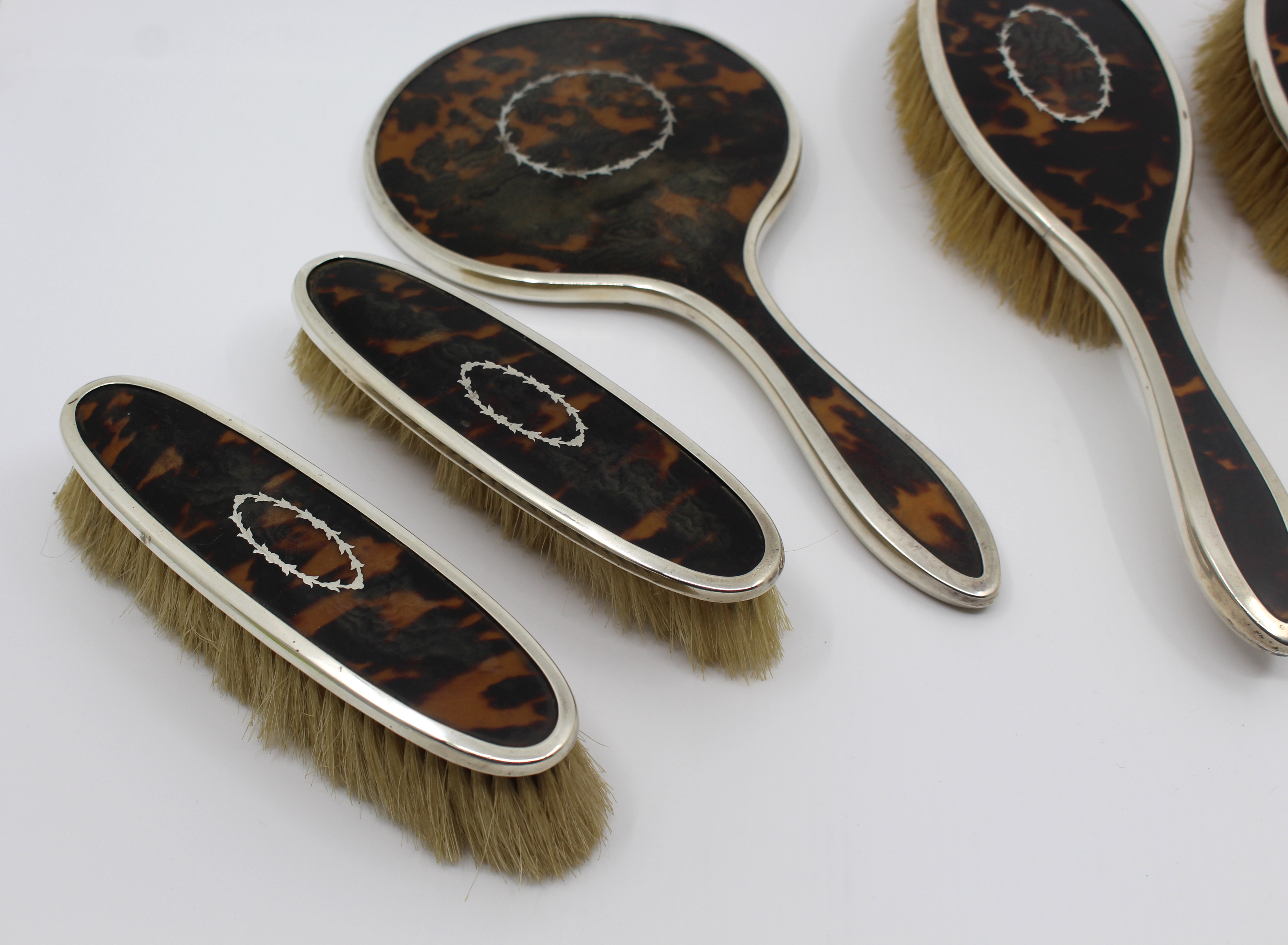 English Five Piece Silver Vanity Brush Set 1923