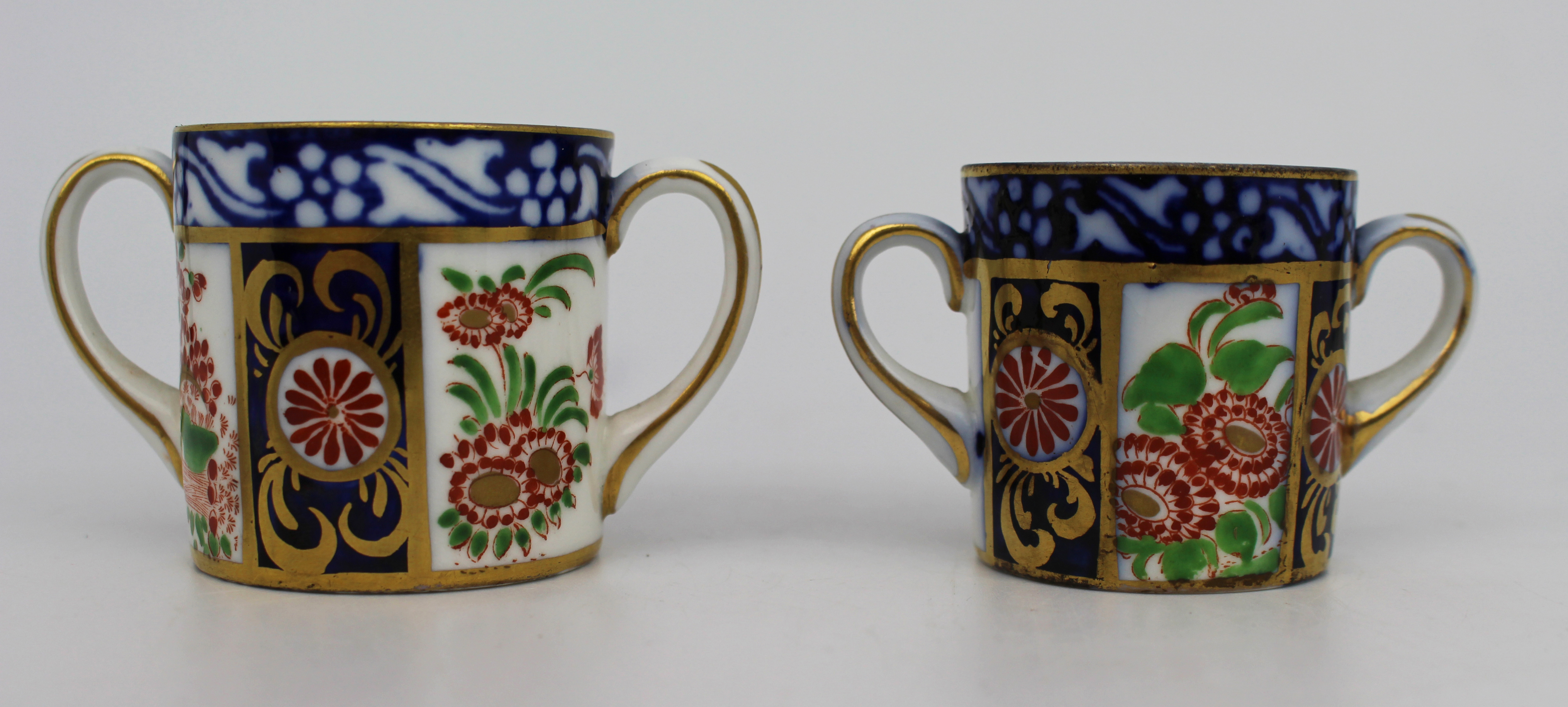 Pair of New Chelsea Staffs Miniature Two Handled Cups c.1920