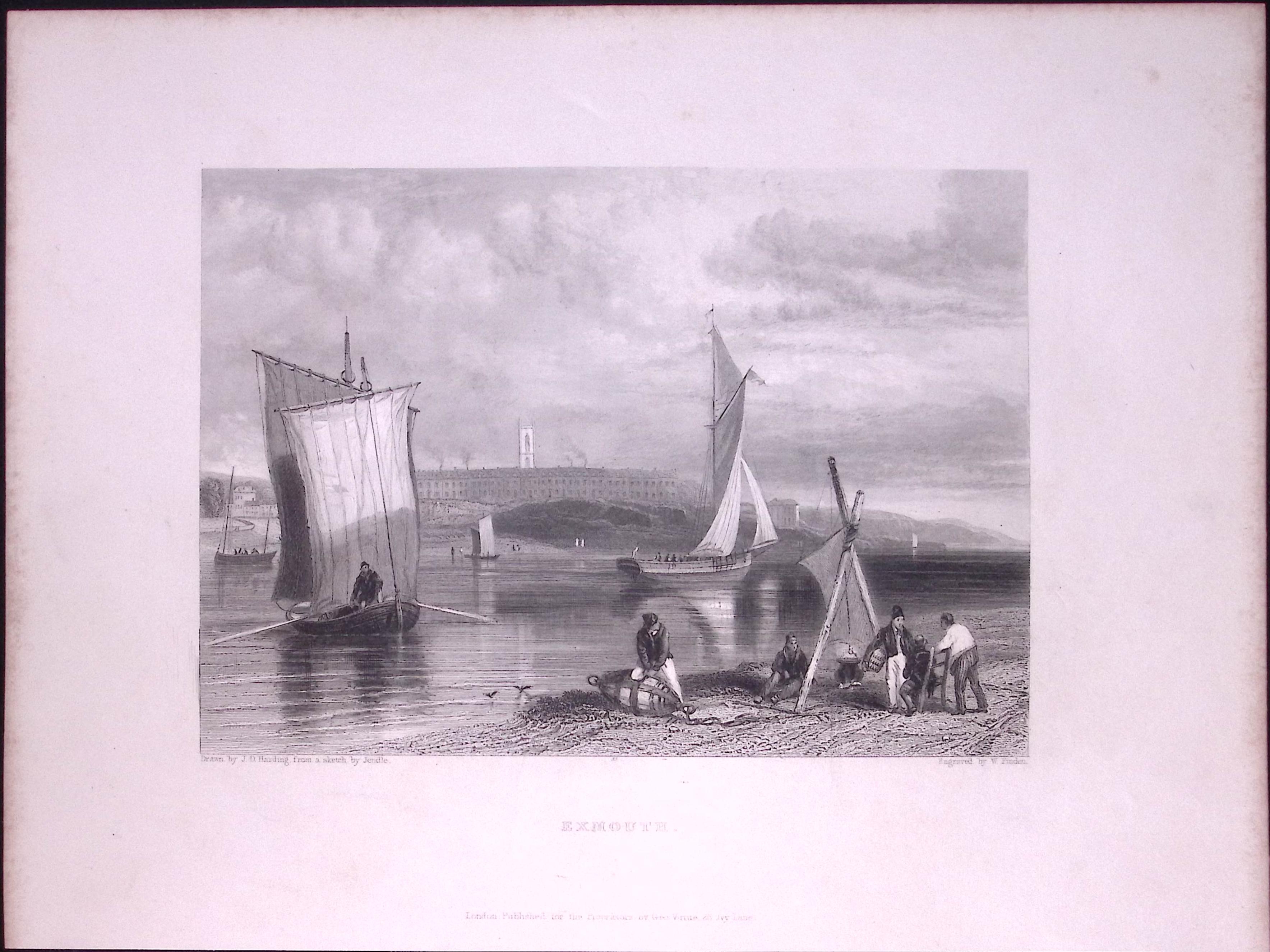 Devon Exmouth Beach WH Bartlett 183 Years-Old Antique Steel Engraving-27