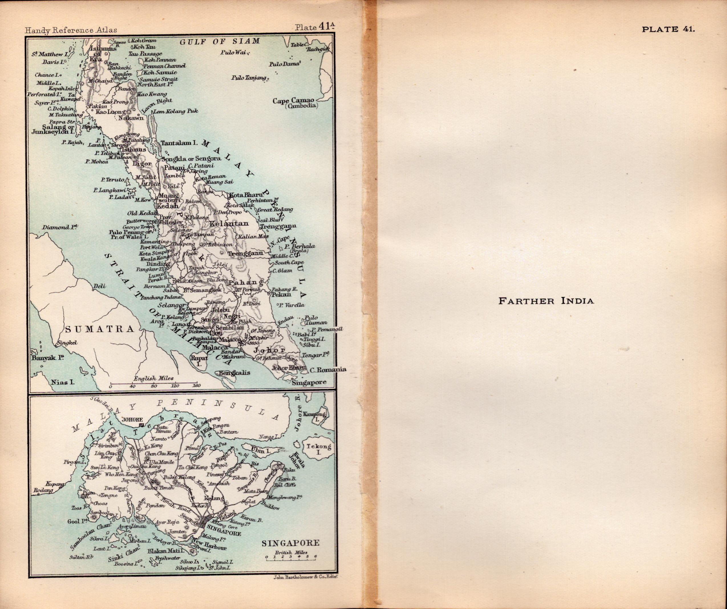 Farther India Area Double Sided Antique 1896 Coloured Detailed Map.