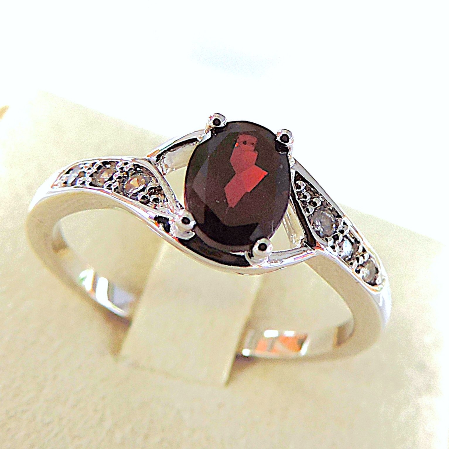 925 Silver Crimson Red Topaz & Diamond Ring 'NEW'