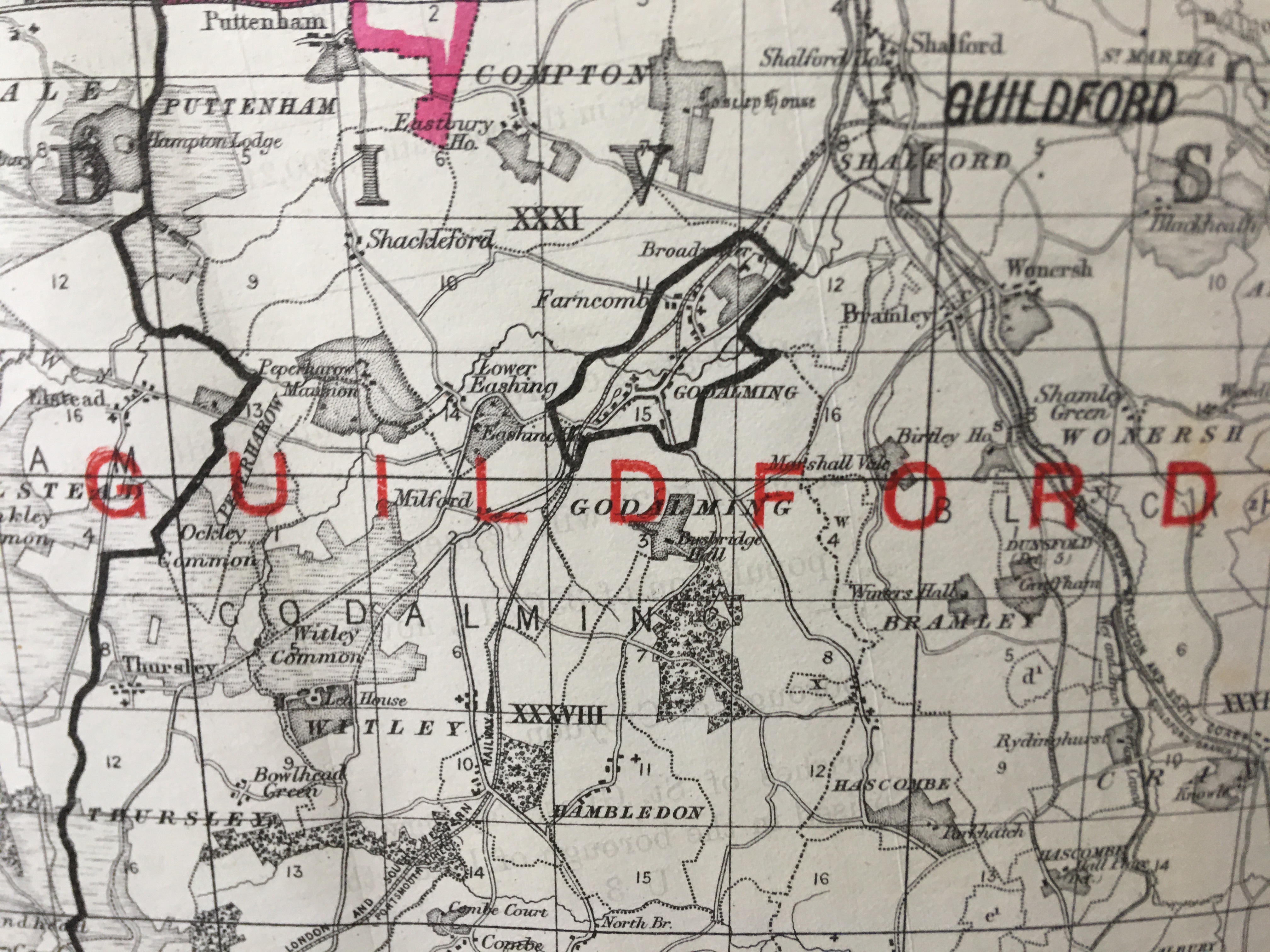 Antique 139 Years-Old Scarce Map County Surrey 1885 Boundary Changes.