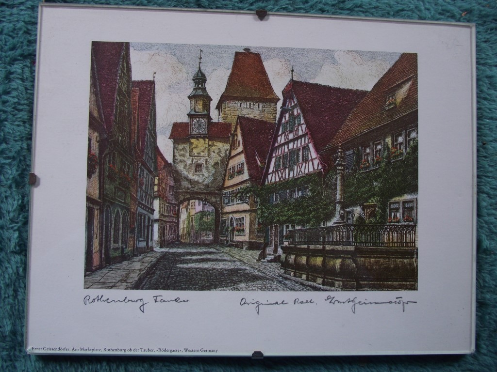 8 x Coloured Etchings of Rothenburg W. Germany By Ernst Geissendorfer - Circa 1950's