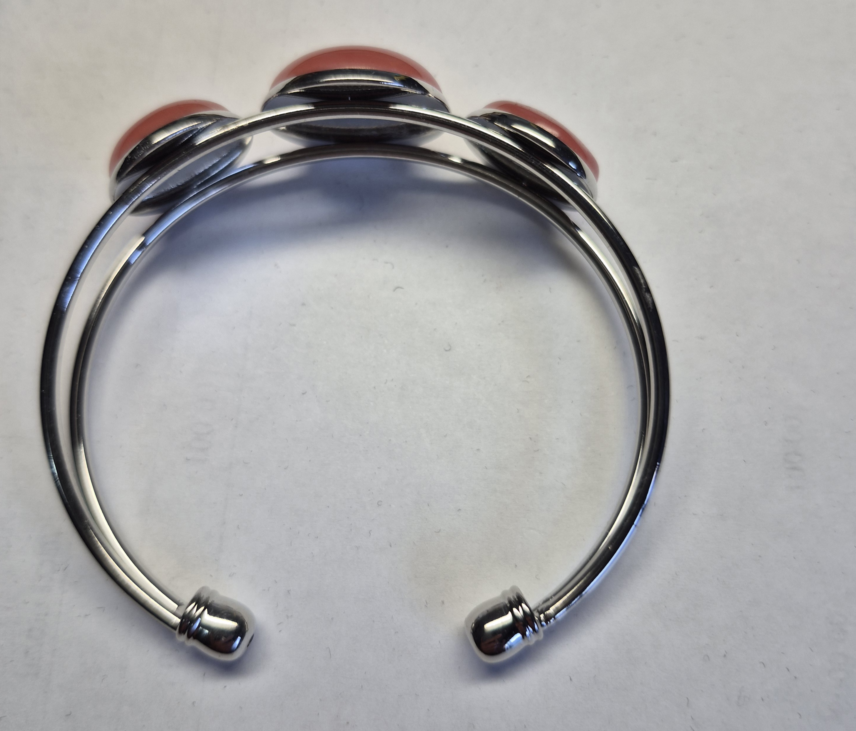 Stainless Steel Open Bangle Bracelet With Carnelian Cabochon Stones