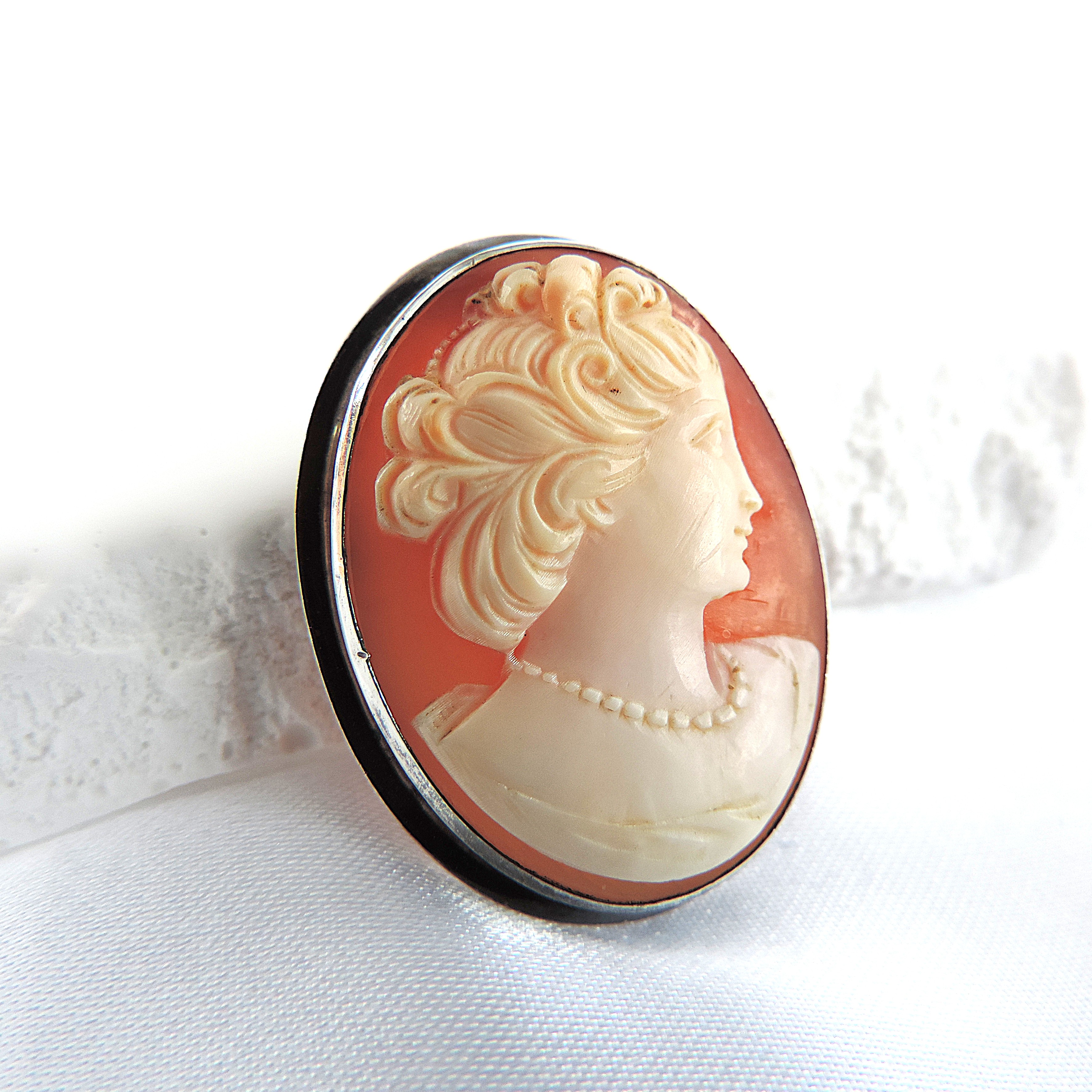 Antique Sterling Silver Cameo Brooch