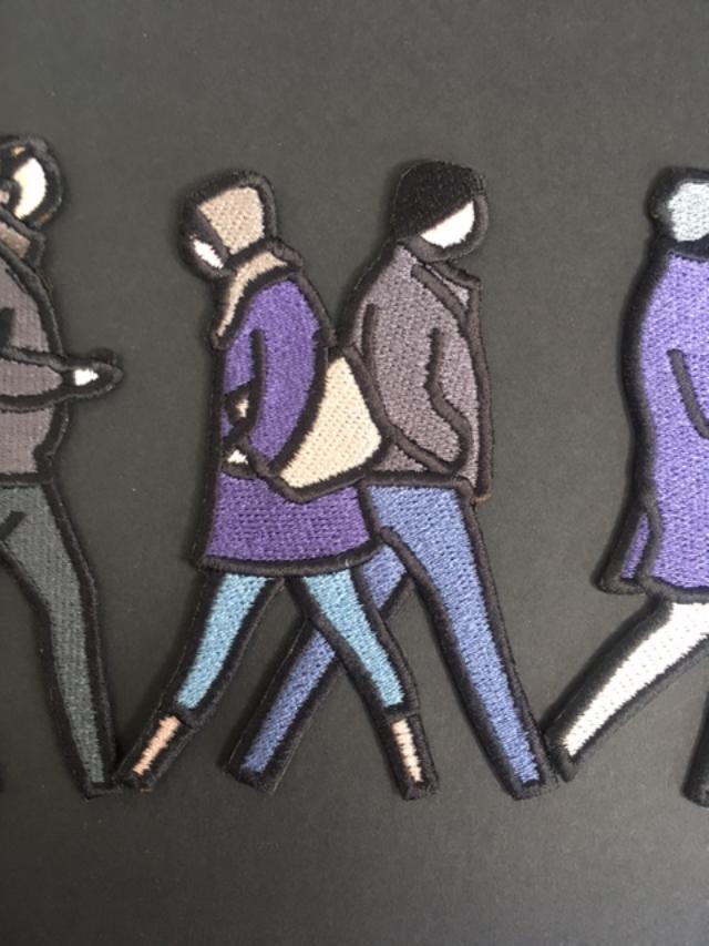 Julian Opie (1958-) ‘London Couples’, Embroidered Figurines On Board, Framed, 2021