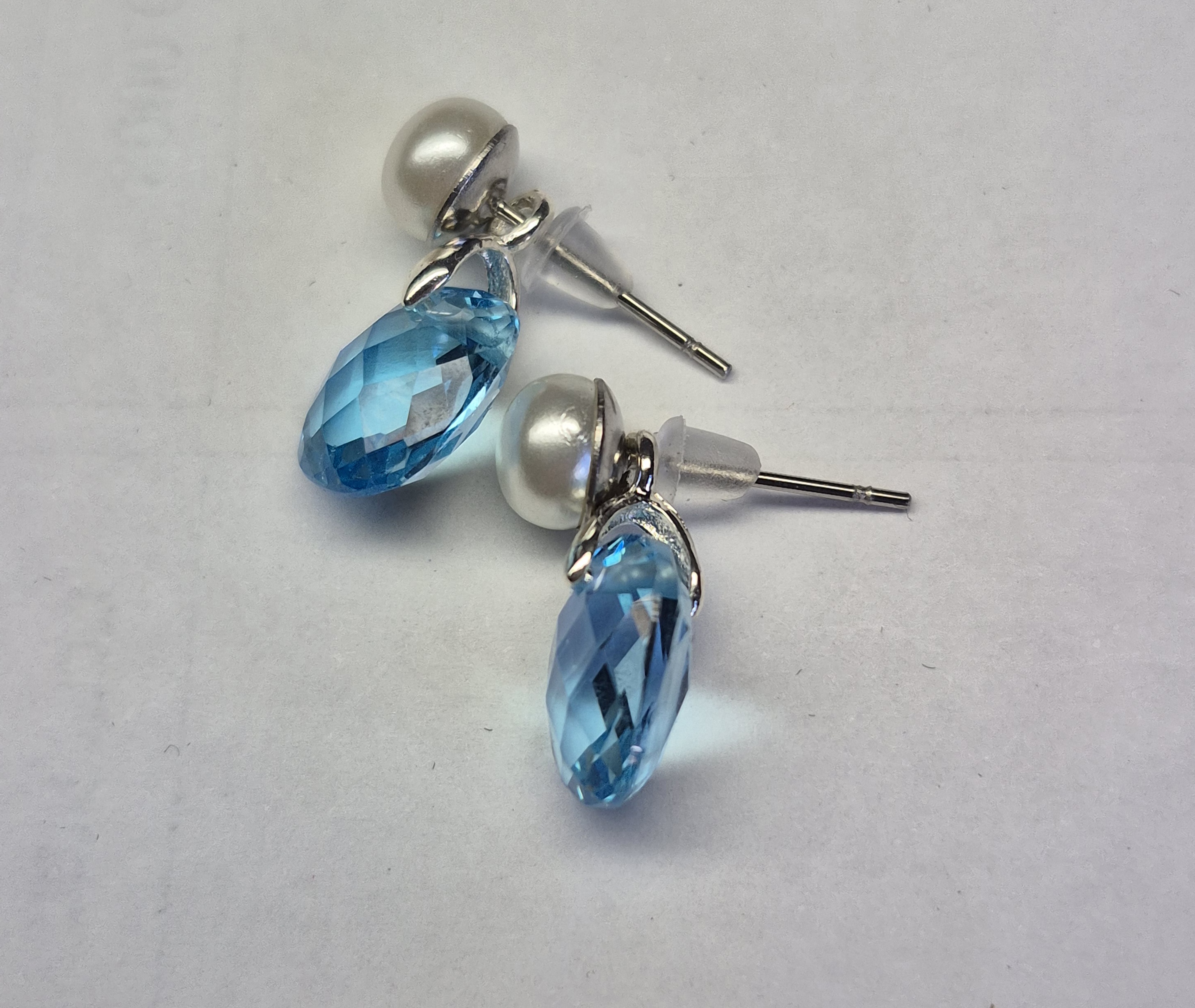 Convertible Pearl & Natural Blue Topaz Drop Earrings – Two Looks In One, Silver Plated