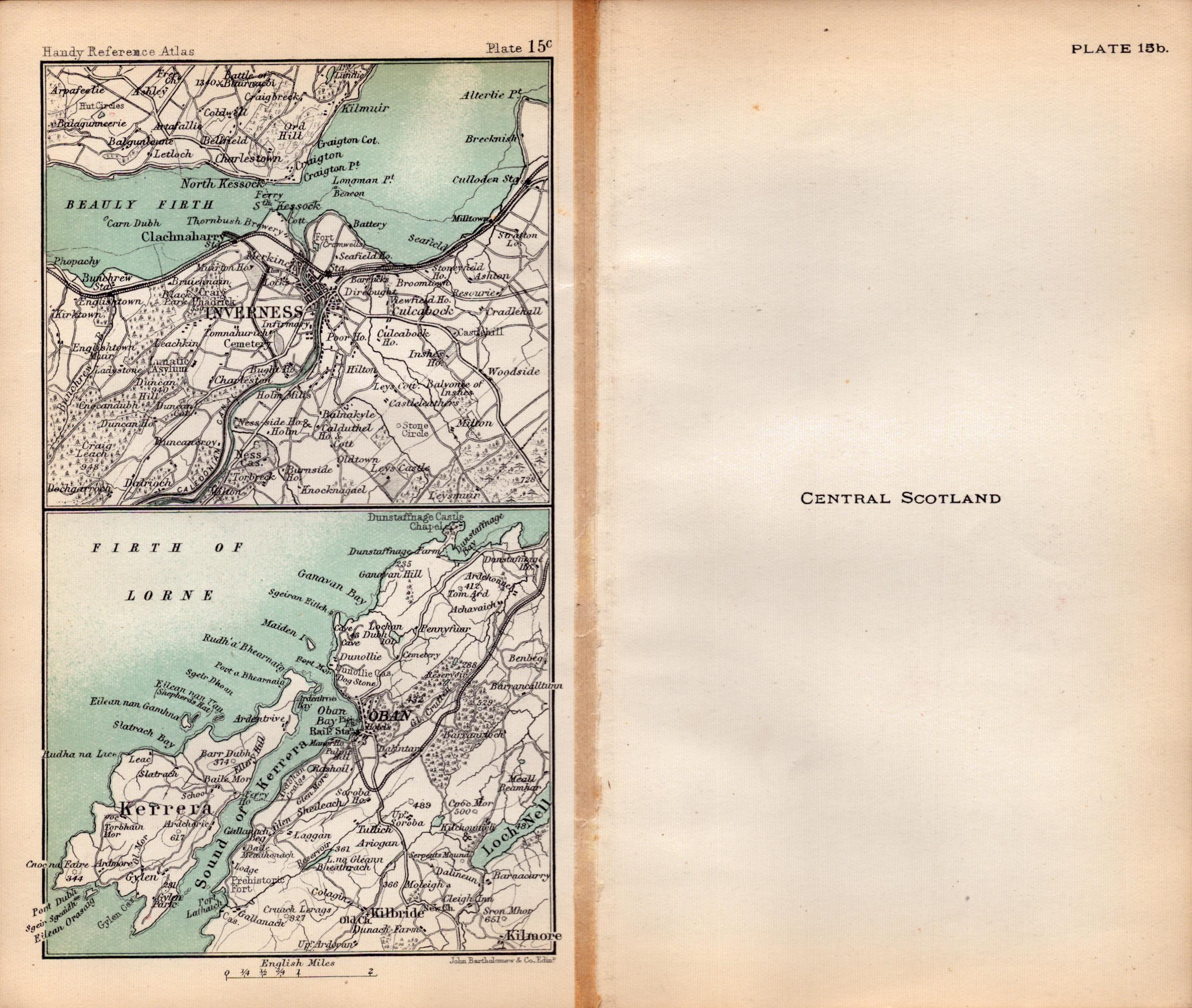 Central Scotland Area Double Sided Antique 1896 Map.