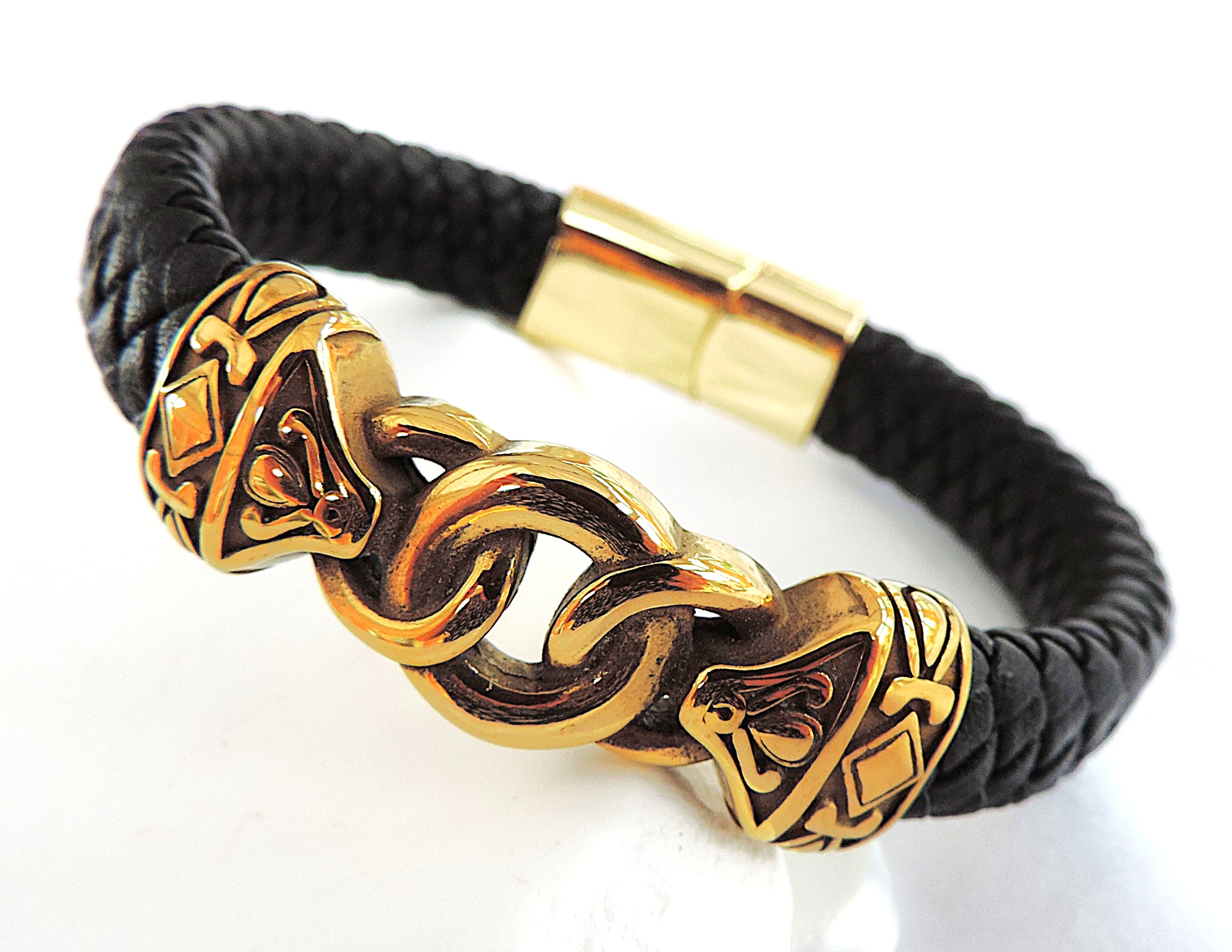 Aethon Black Leather Norse Bracelet