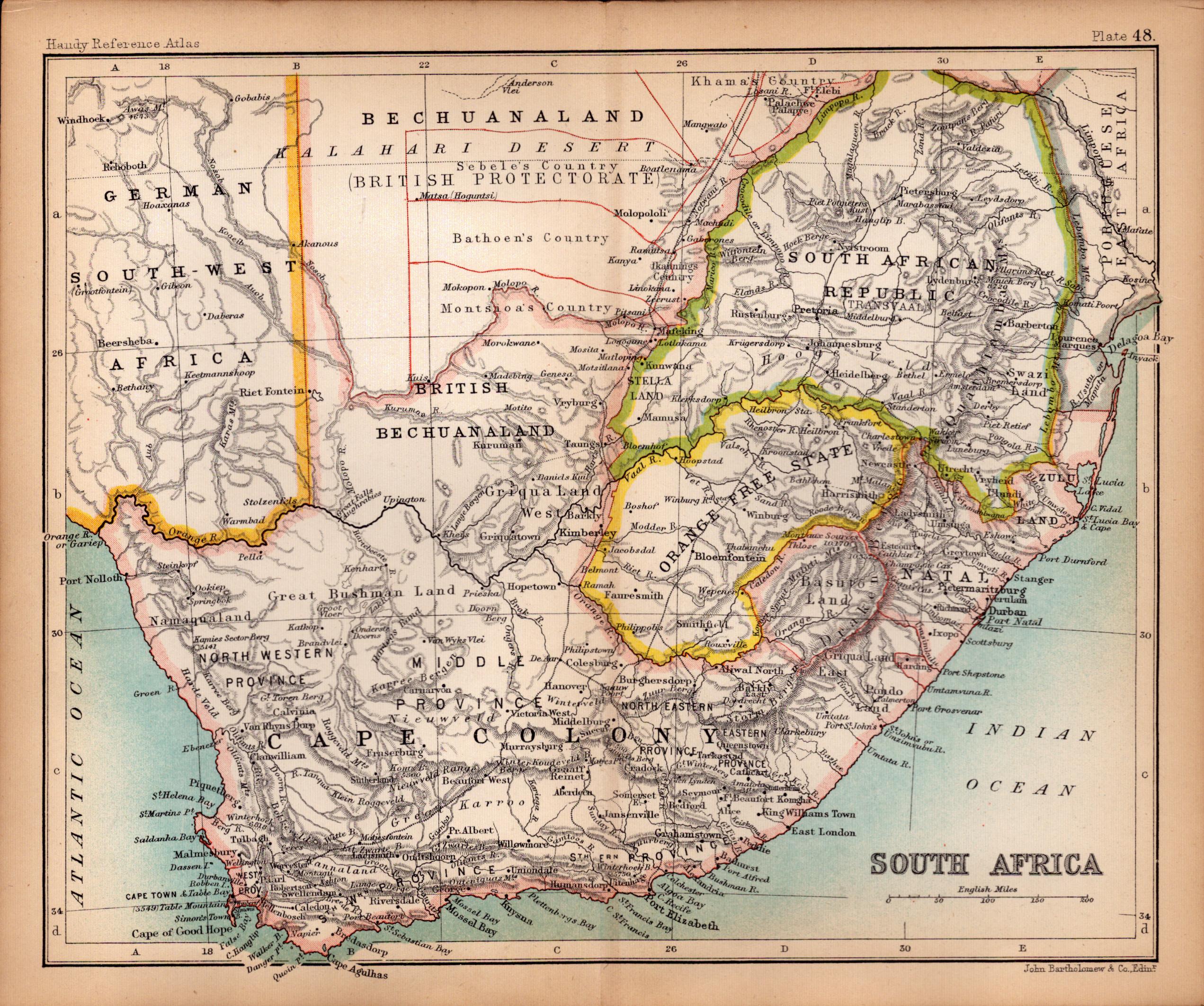 South Africa  Double Sided Victorian Antique 1898 Map.