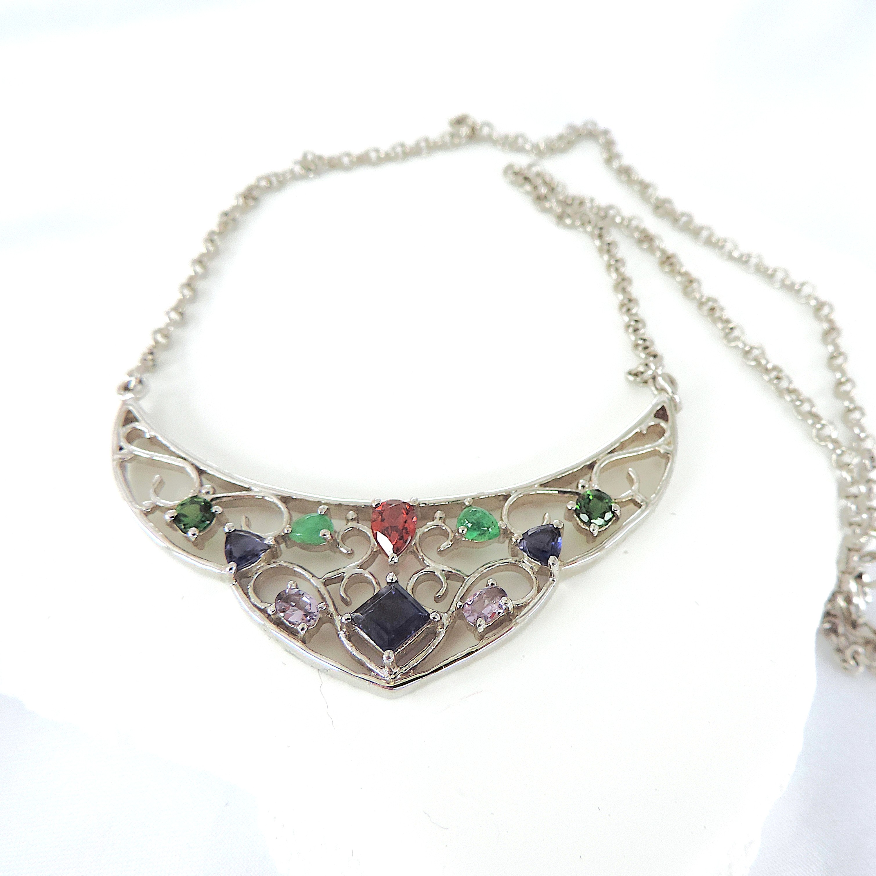925 Silver Multi-Colour Gemstone Necklace 13 grams 'NEW'
