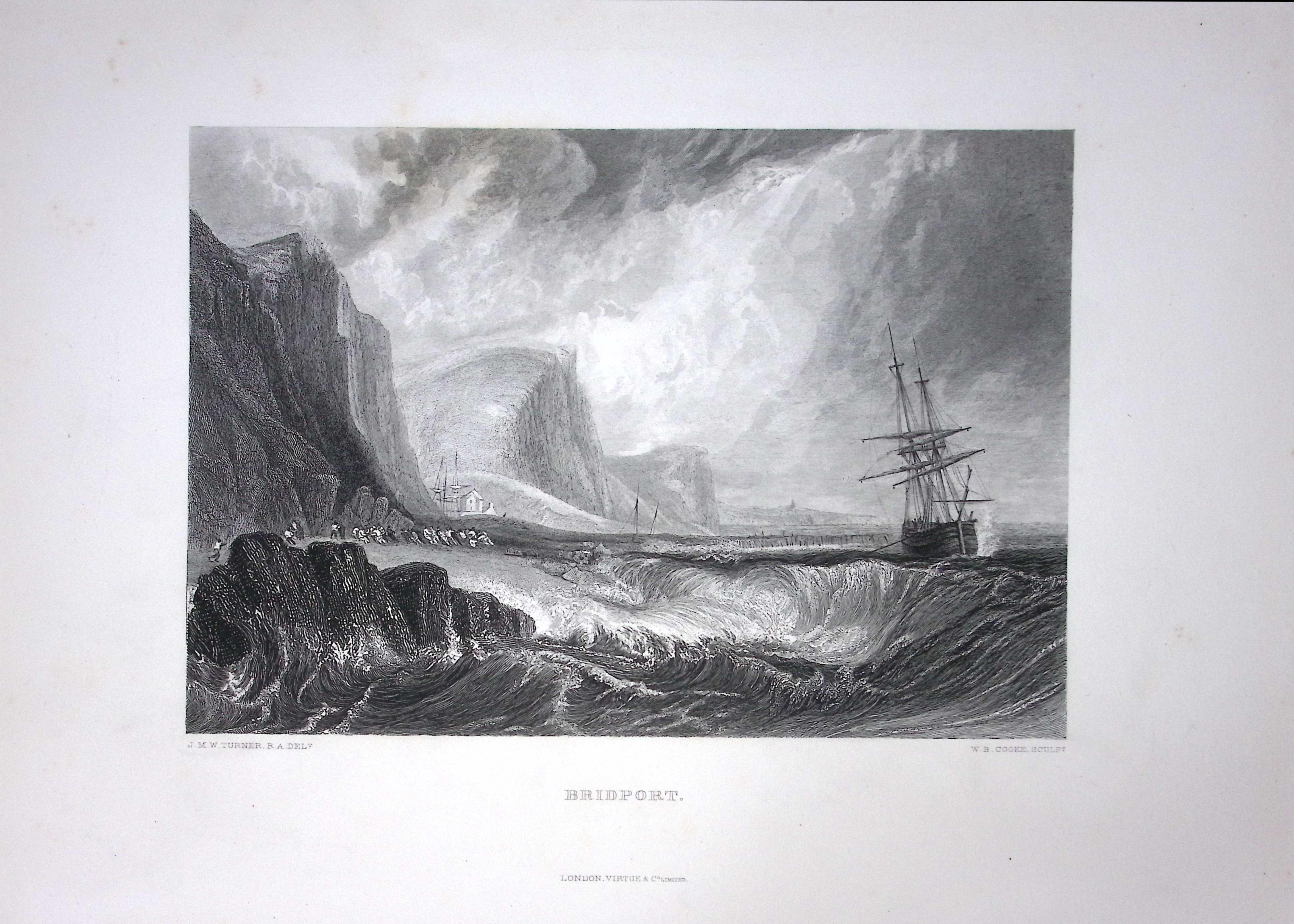 J.M.W Turner Bridport Dorset from the Sea Antique Steel Engraving-103-TR