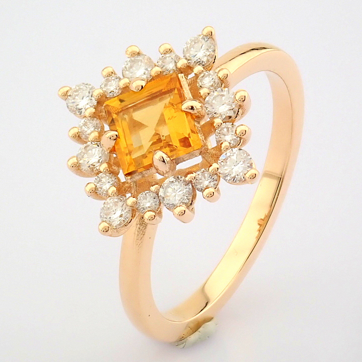Certificated 14K Rose/Pink Gold Diamond & Citrin Ring (Total 0.97 ct Stone)