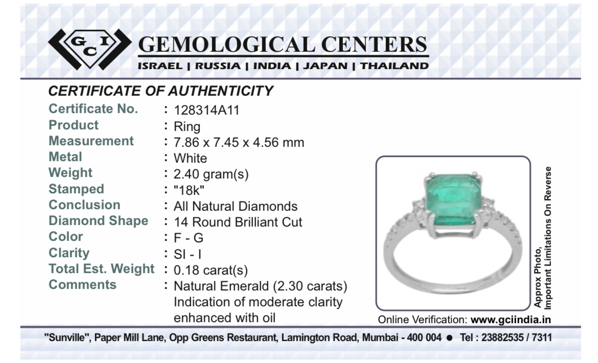 Beautiful Natural Emerald 2.30 CT With Natural Diamonds & 18k Gold