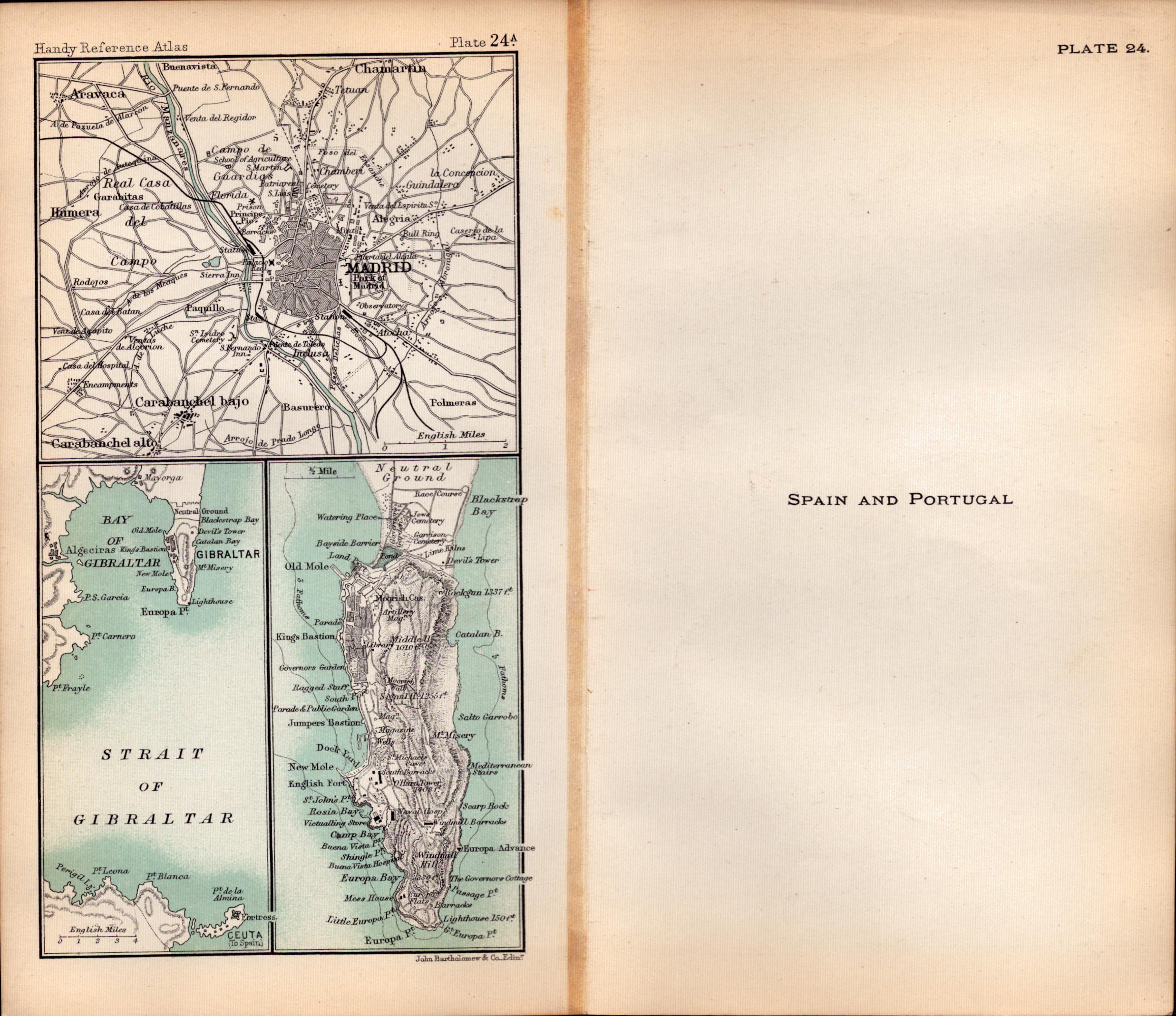 Spain Gibraltar Portugal Double Sided Antique 1898 Map.