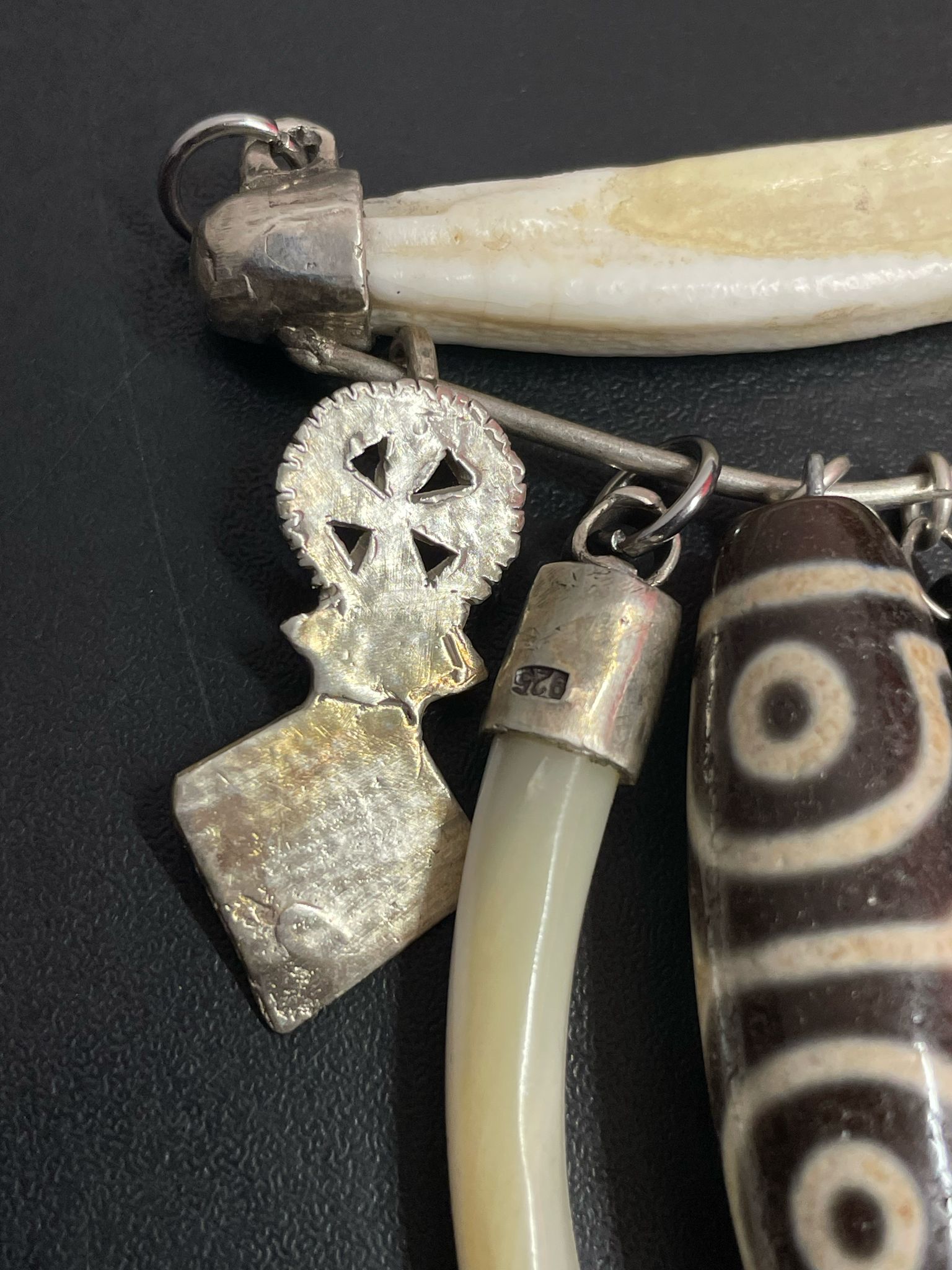 Antique Sterling Silver Pendant With Charms