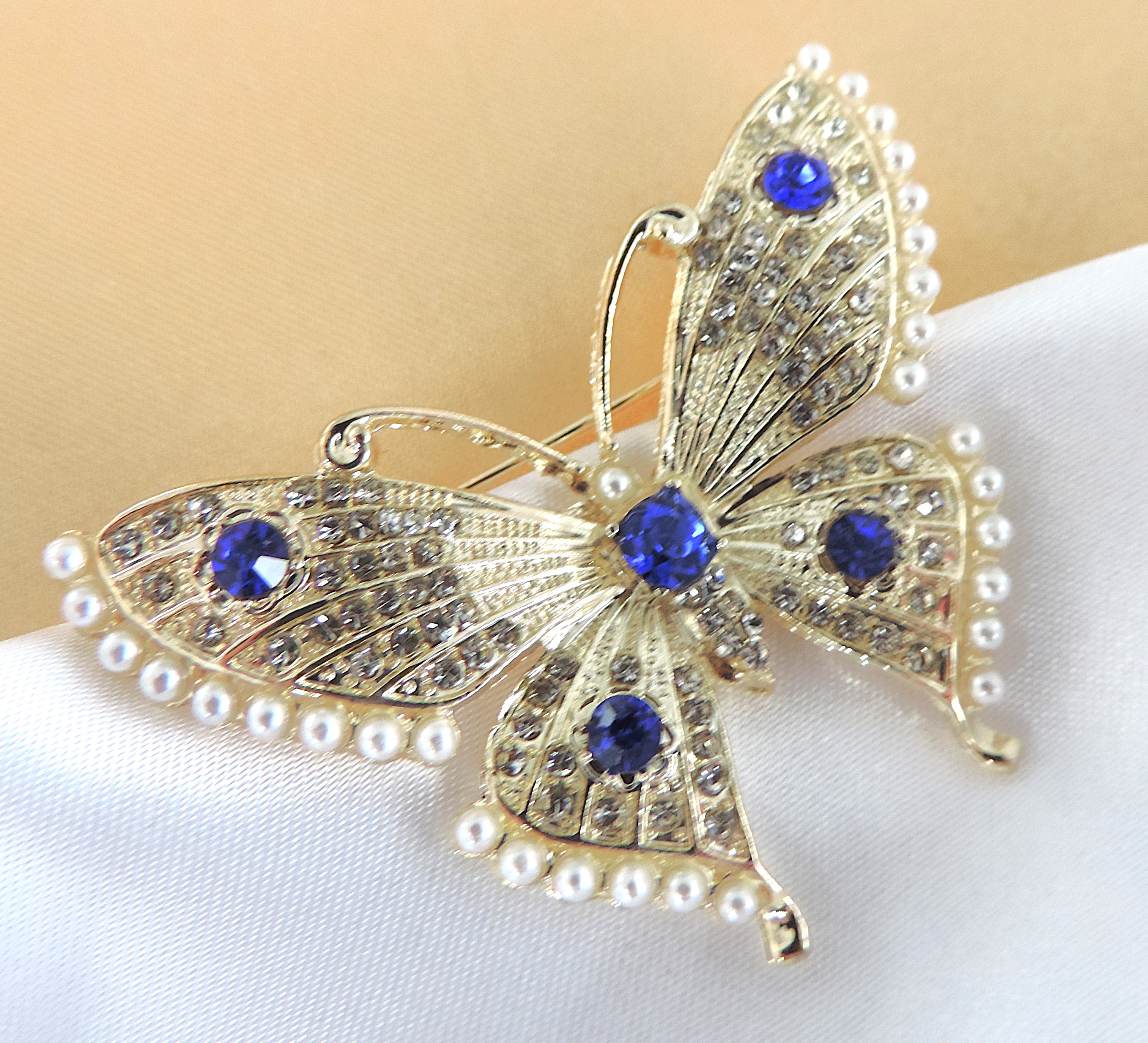 Crystal & Pearl Butterfly Brooch