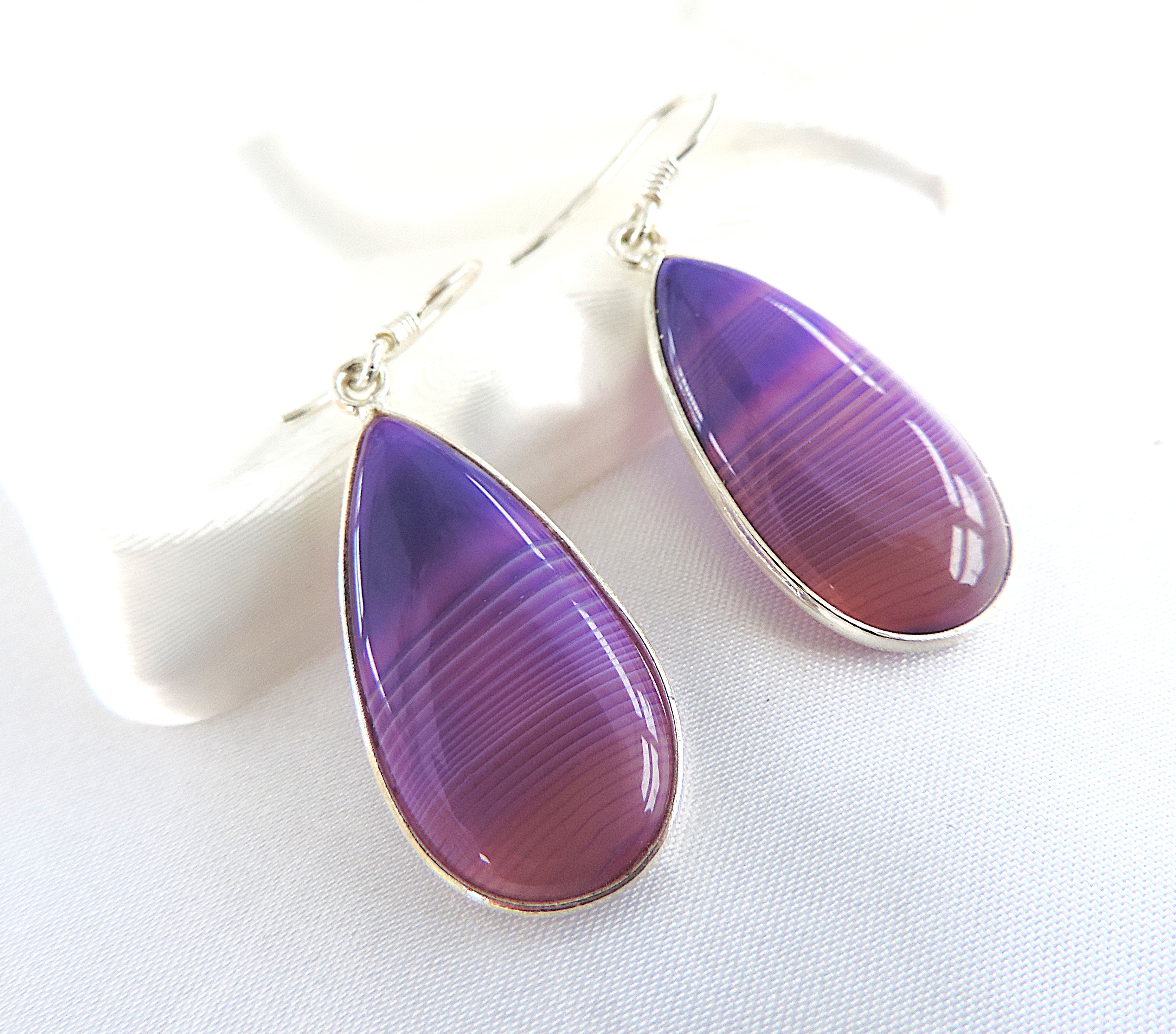 925 Silver Purple Gemstone Drop Earrings 'NEW'