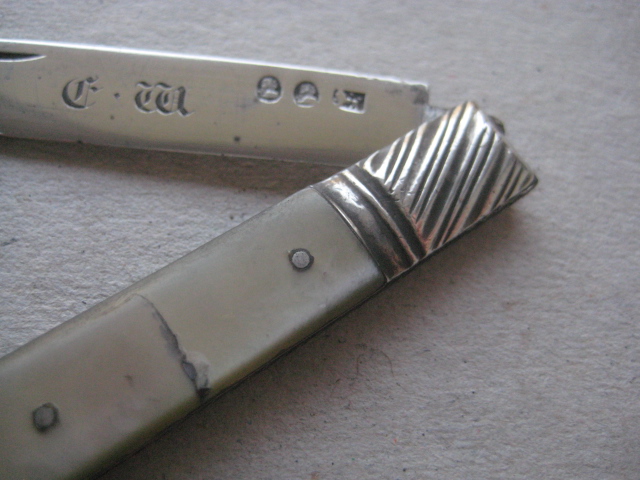 Rare George III Double Duty Marked Silver Bladed Folding Fruit Knife
