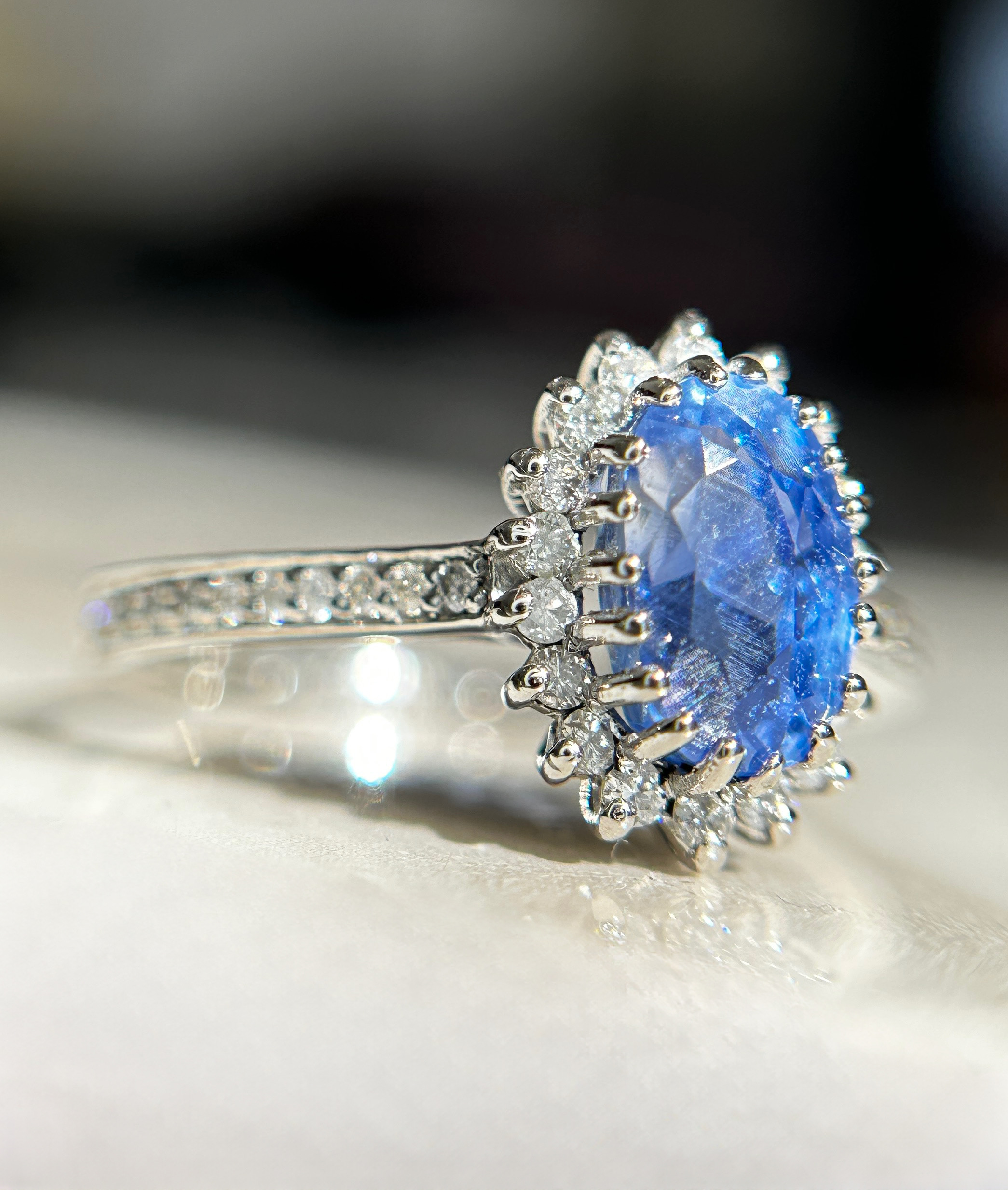 Beautiful 2.19 CT Unheated Burma Blue Sapphire Diamonds & 950 Platinum