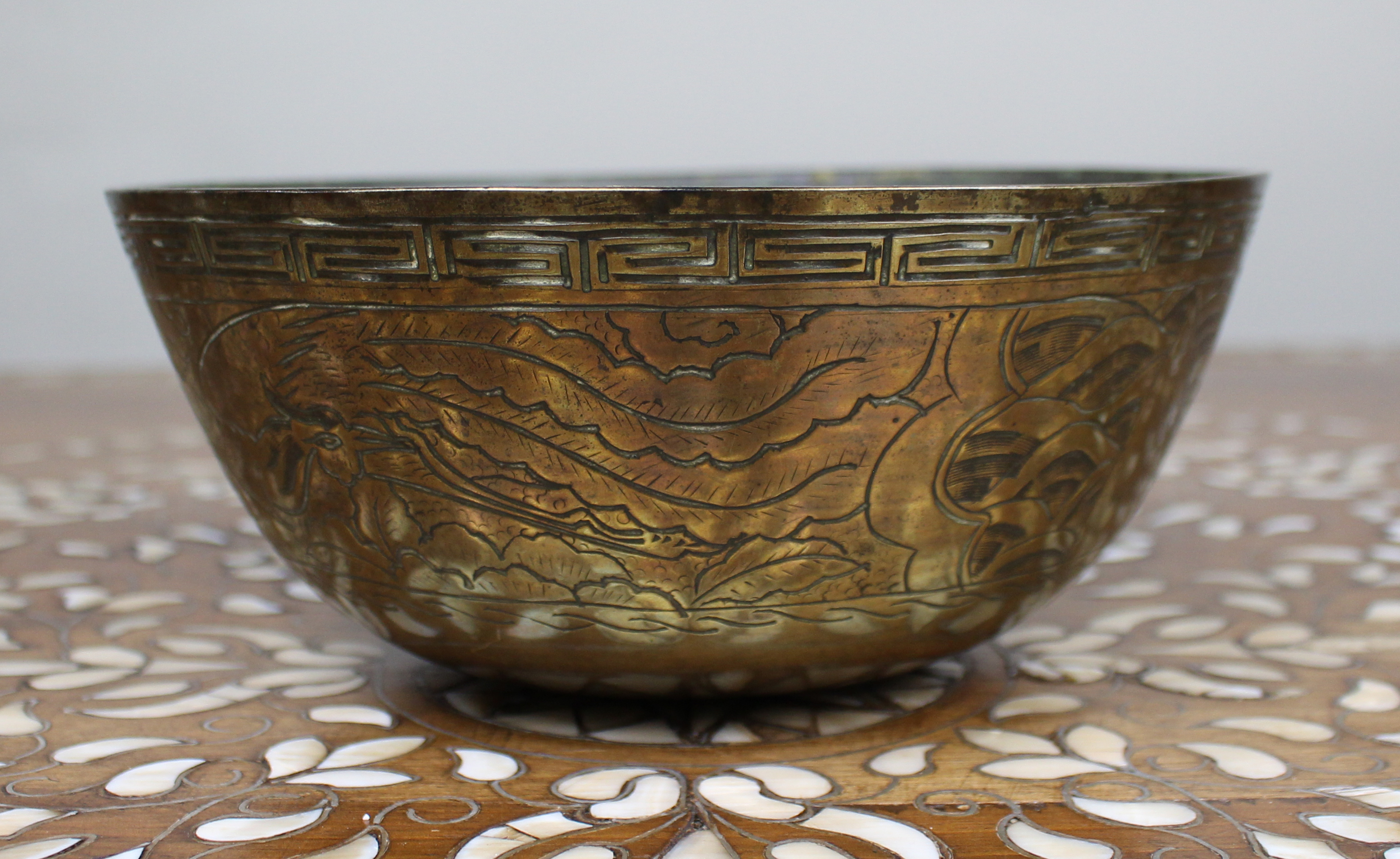 Chinese Engraved Brass Bowl