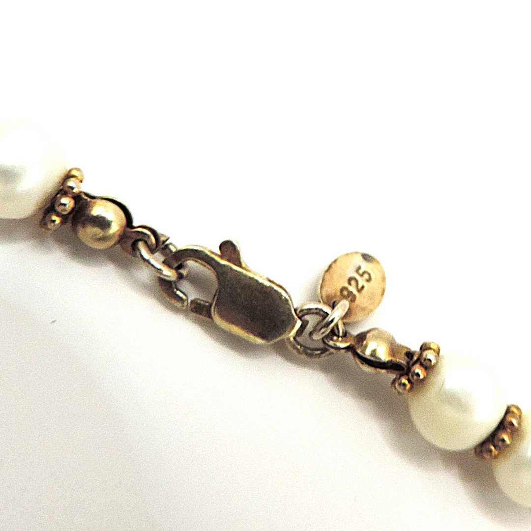 Akoya Cultured Pearl Necklace Gold On Silver Beads & Clasp