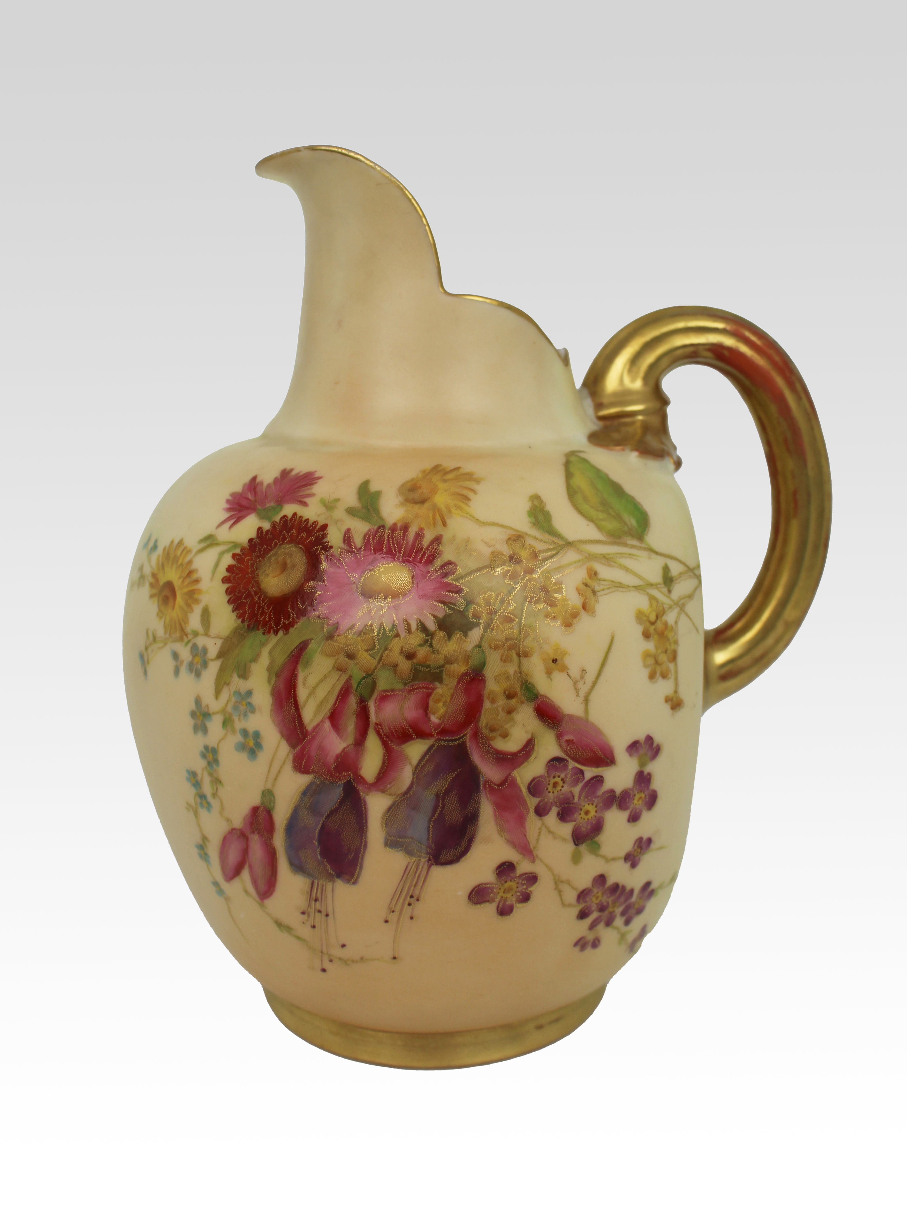 Antique Royal Worcester Blush Ivory Ewer, Hand-Painted Porcelain, 1896
