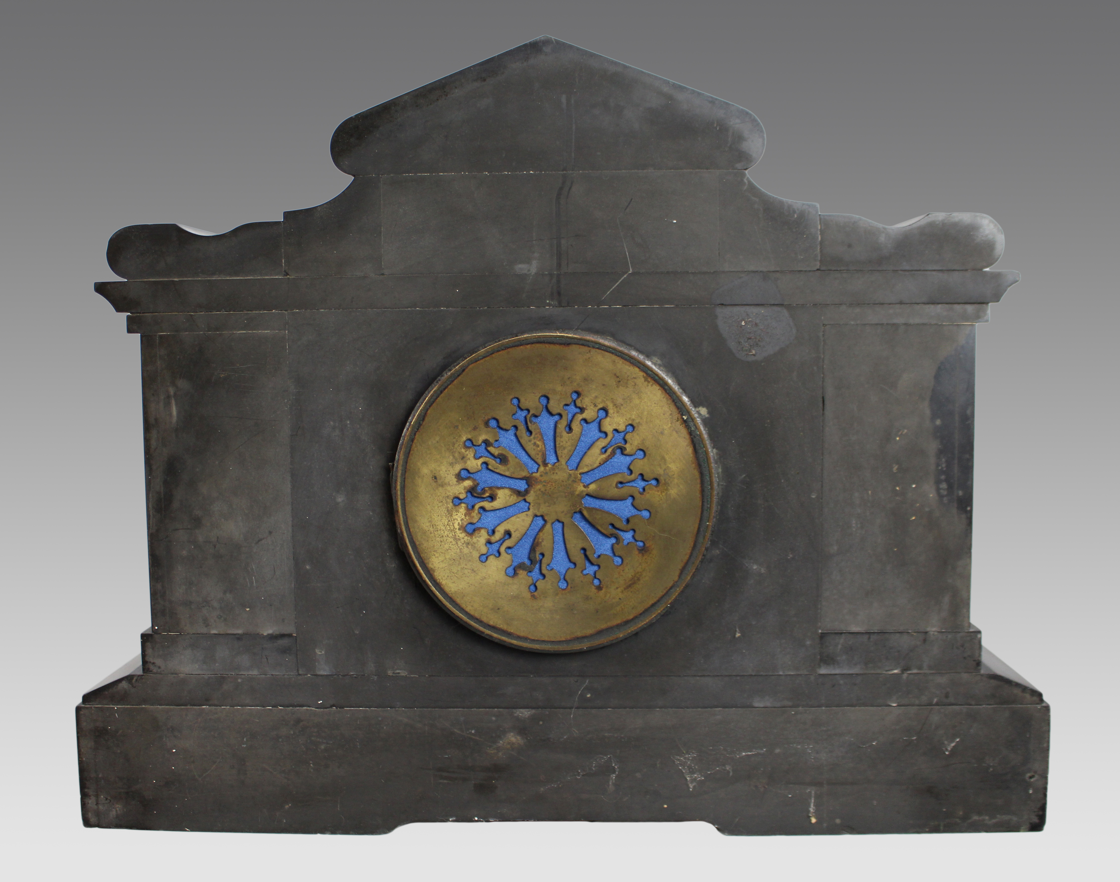Victorian Black Marble Mantel Clock with Rouge Marble Columns c.1860