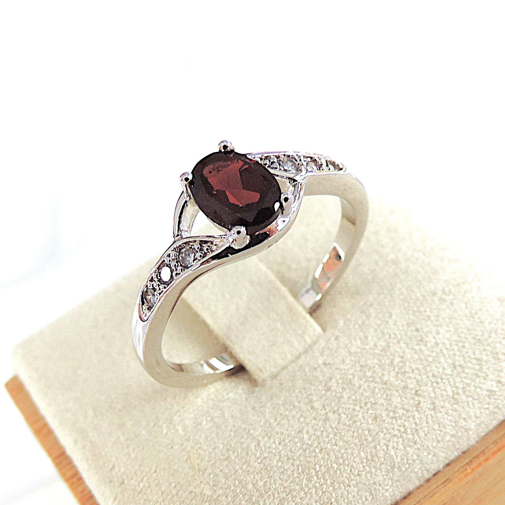 925 Silver Crimson Red Topaz & Diamond Ring 'NEW'