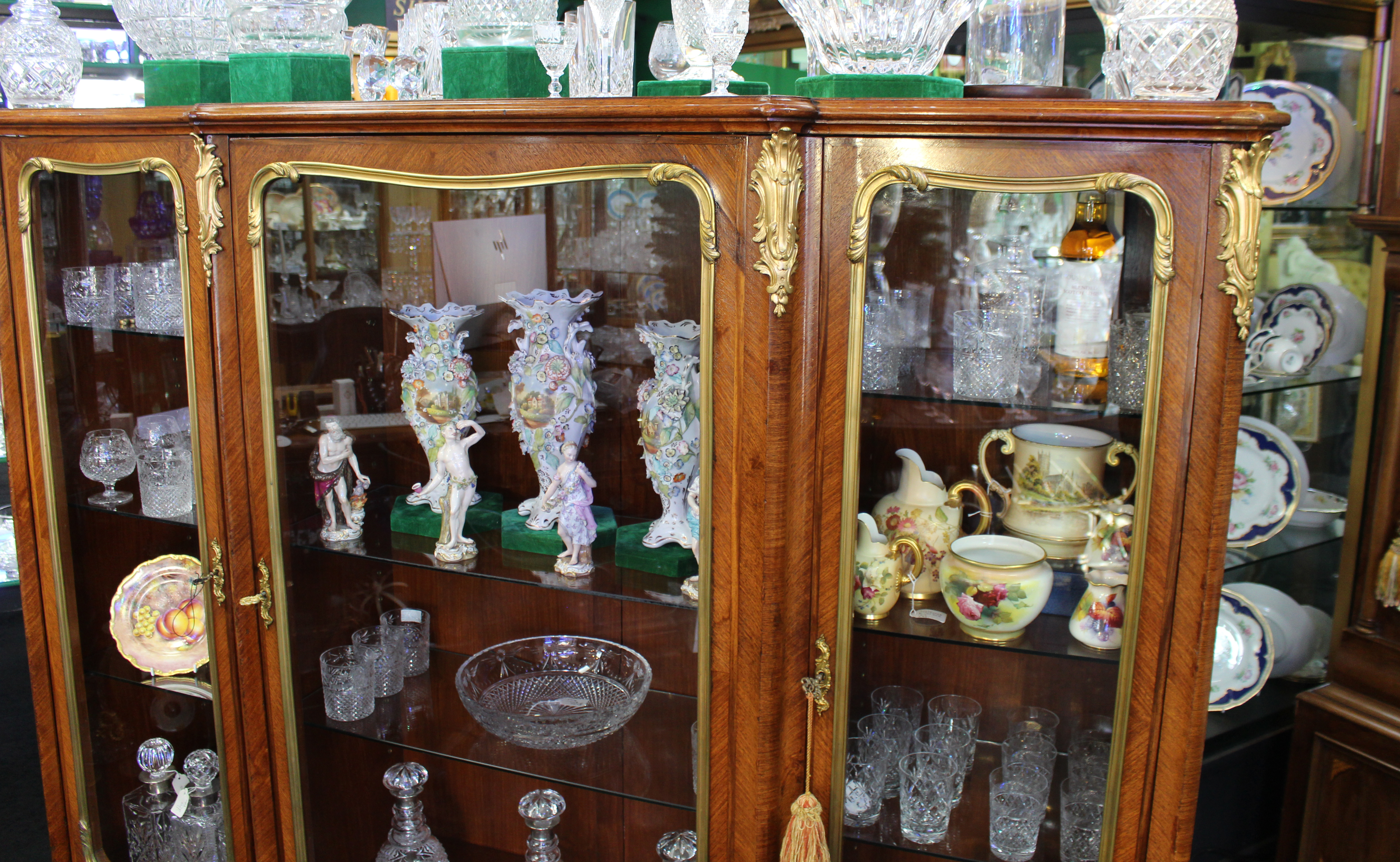 Fine Large Antique French Kingwood & Ormolu Mounted Vitrine Display Cabinet