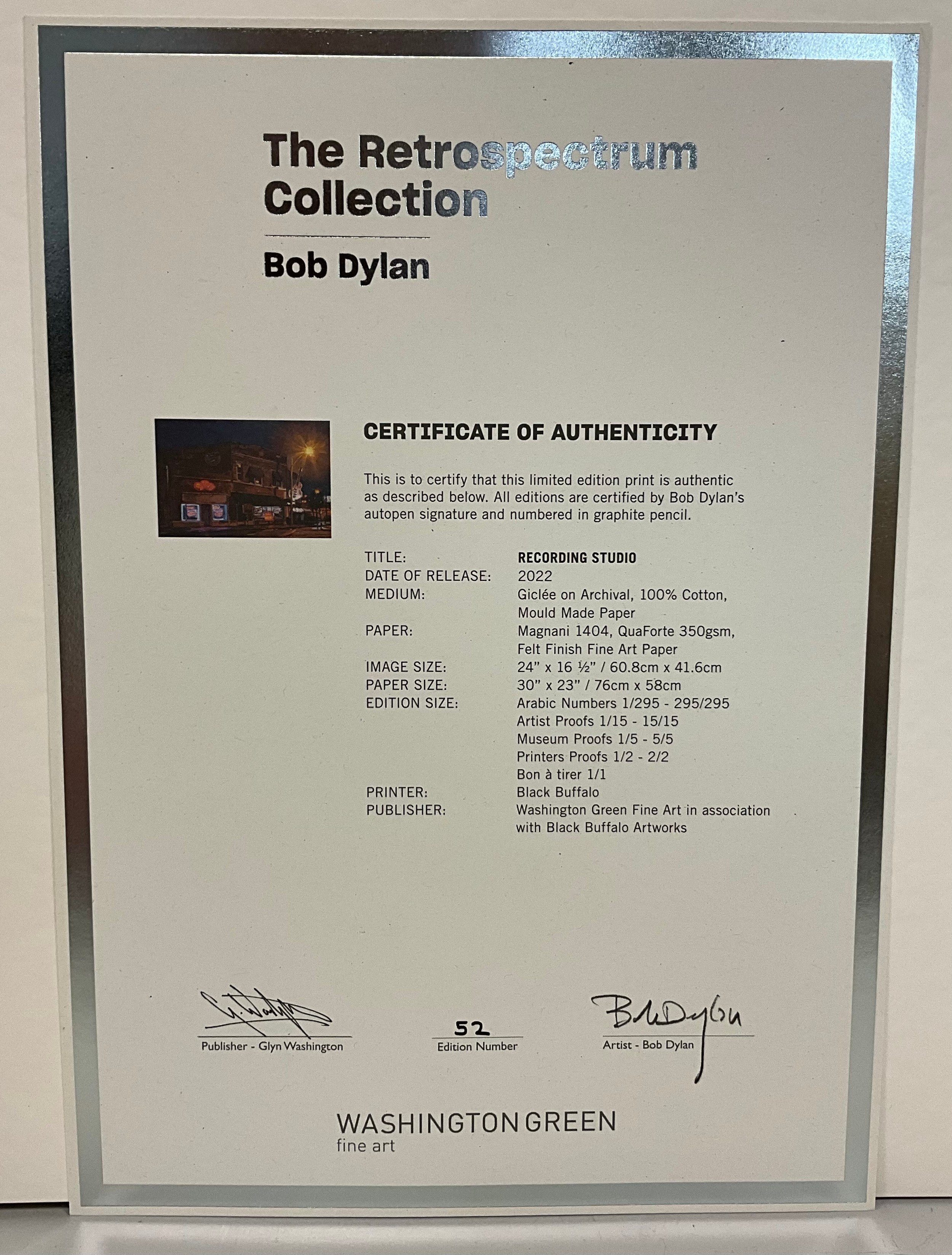 Bob Dylan (b1941) ‘Recording Studio’, Retrospectrum Collection, Editioned, Print, Certificate, 2022