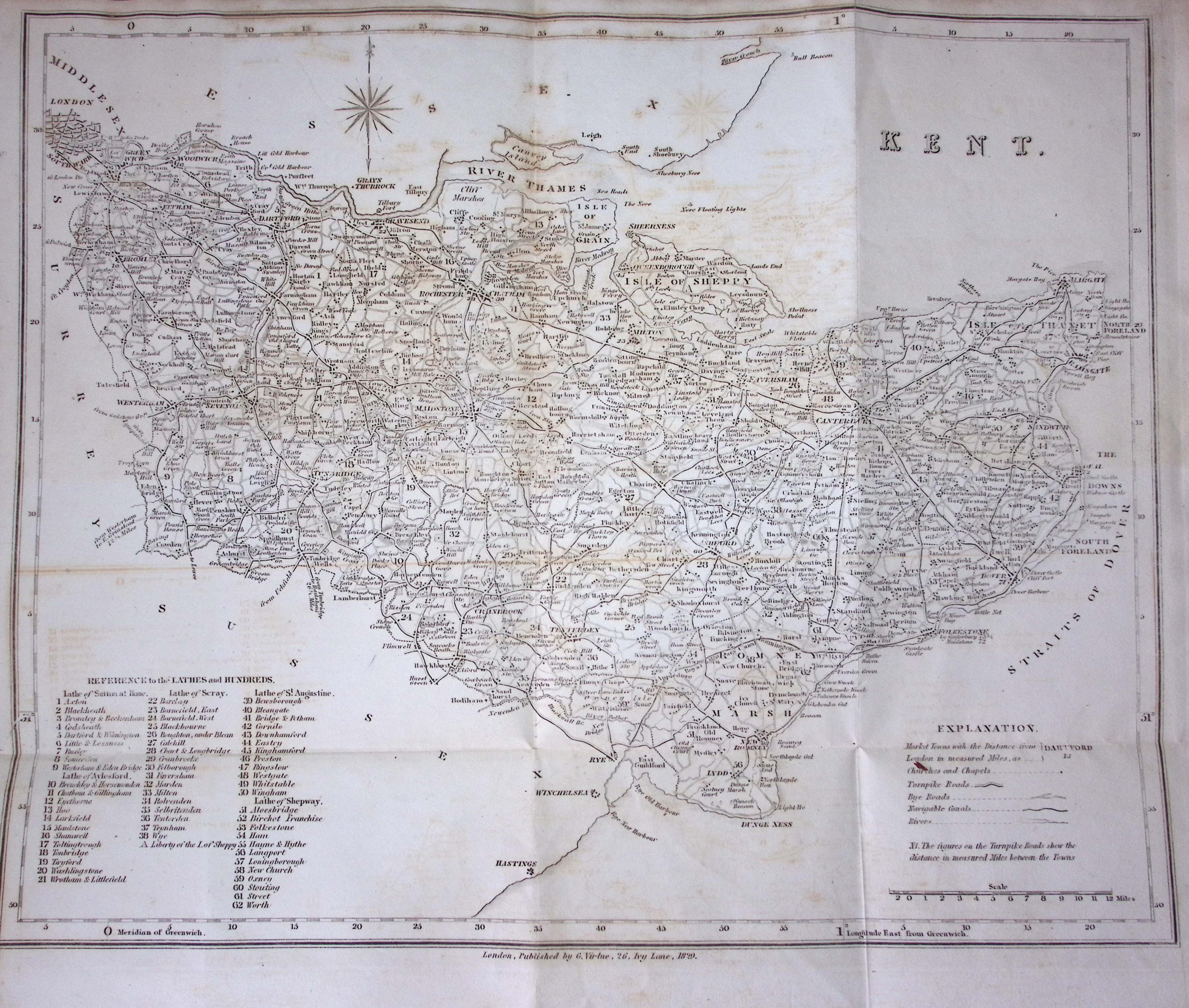 WH Ireland Large 432 x 368 (mm) 197-Year-Old Antique Map of Kent