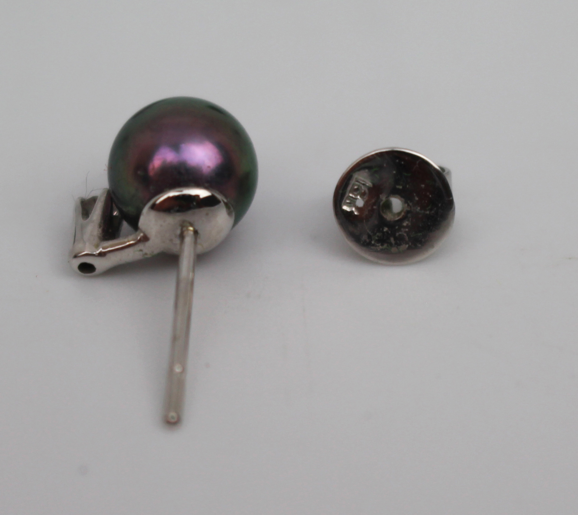 Black Pearl & Diamond 18ct Gold Ear Studs
