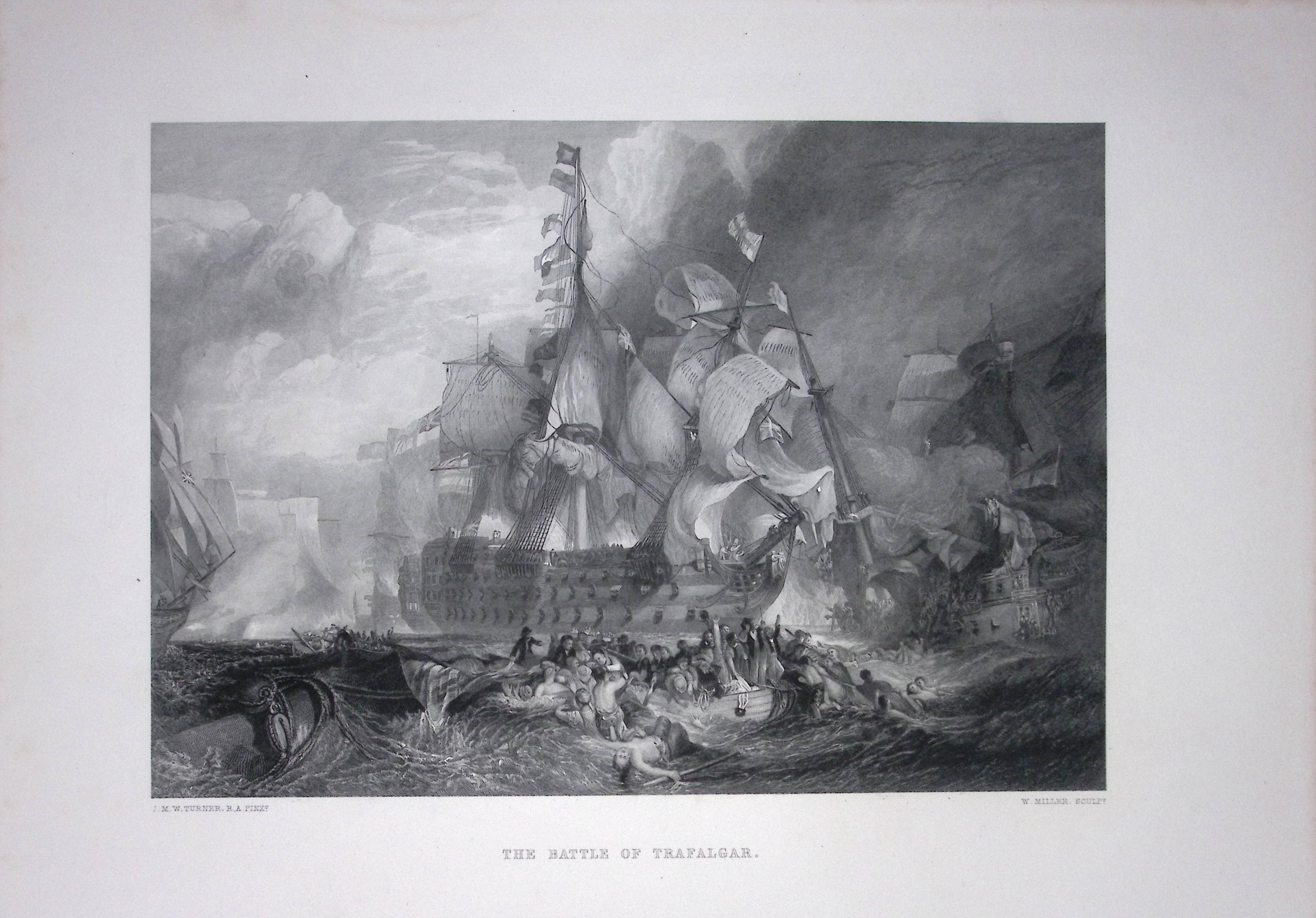 J.M.W Turner The Battle of Trafalgar Antique Steel Engraving-70-TR