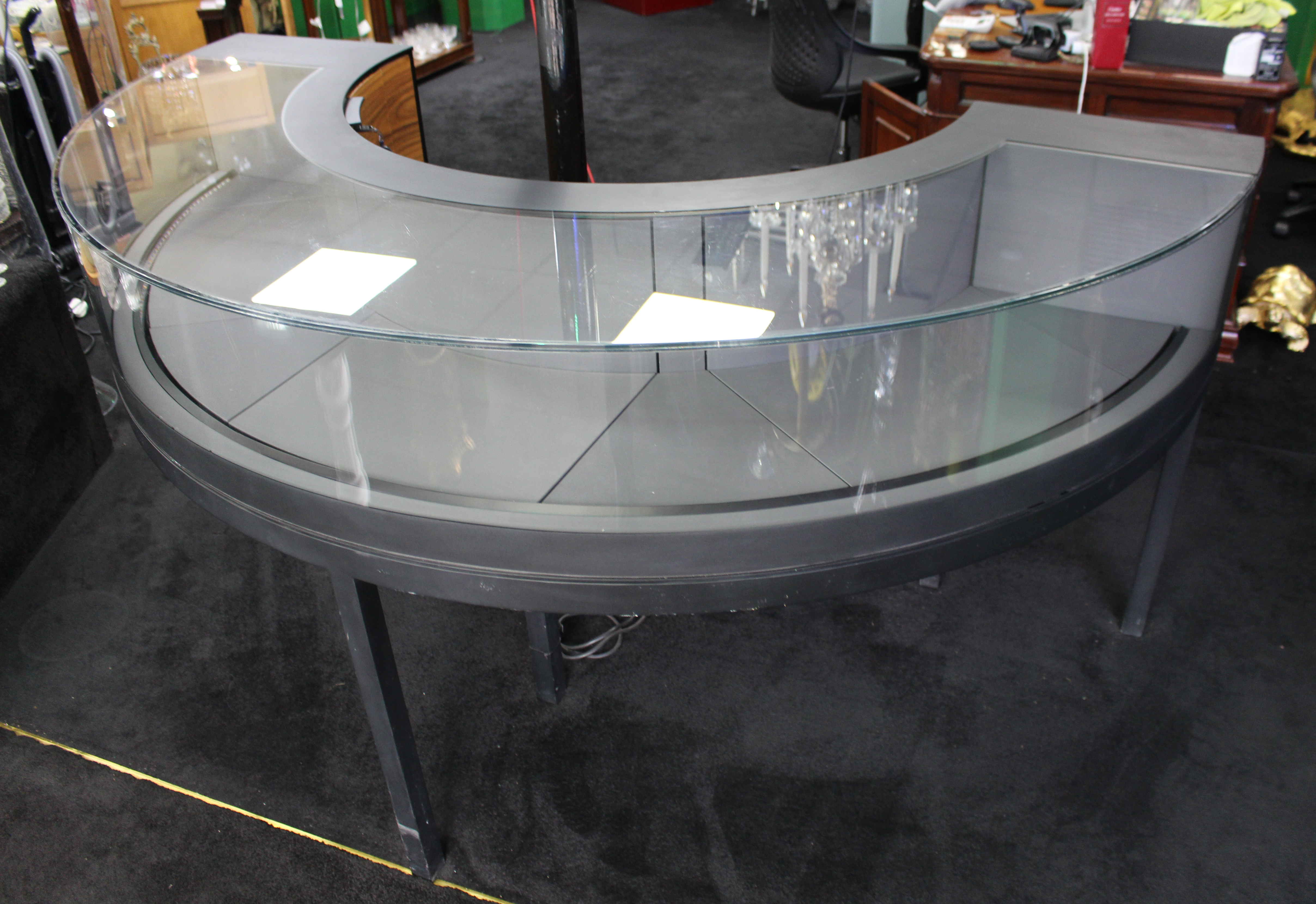 Georg Jensen Showroom Cabinet in Curved Glass and Ebonised Steel