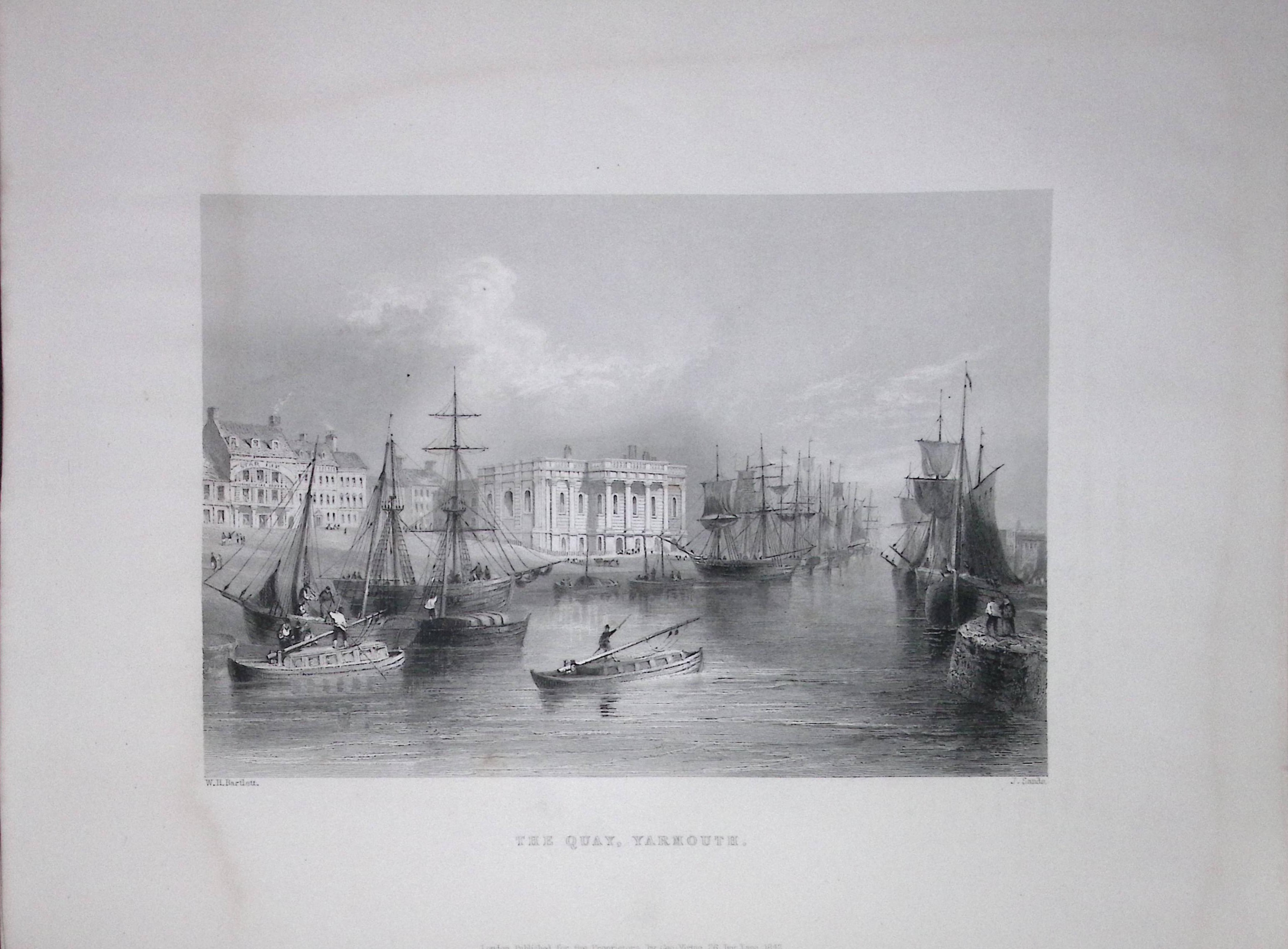 Yarmouth The Quayside WH Bartlett 1842 Antique Steel Engraving-203 This Steel Engraved Print Has Bee