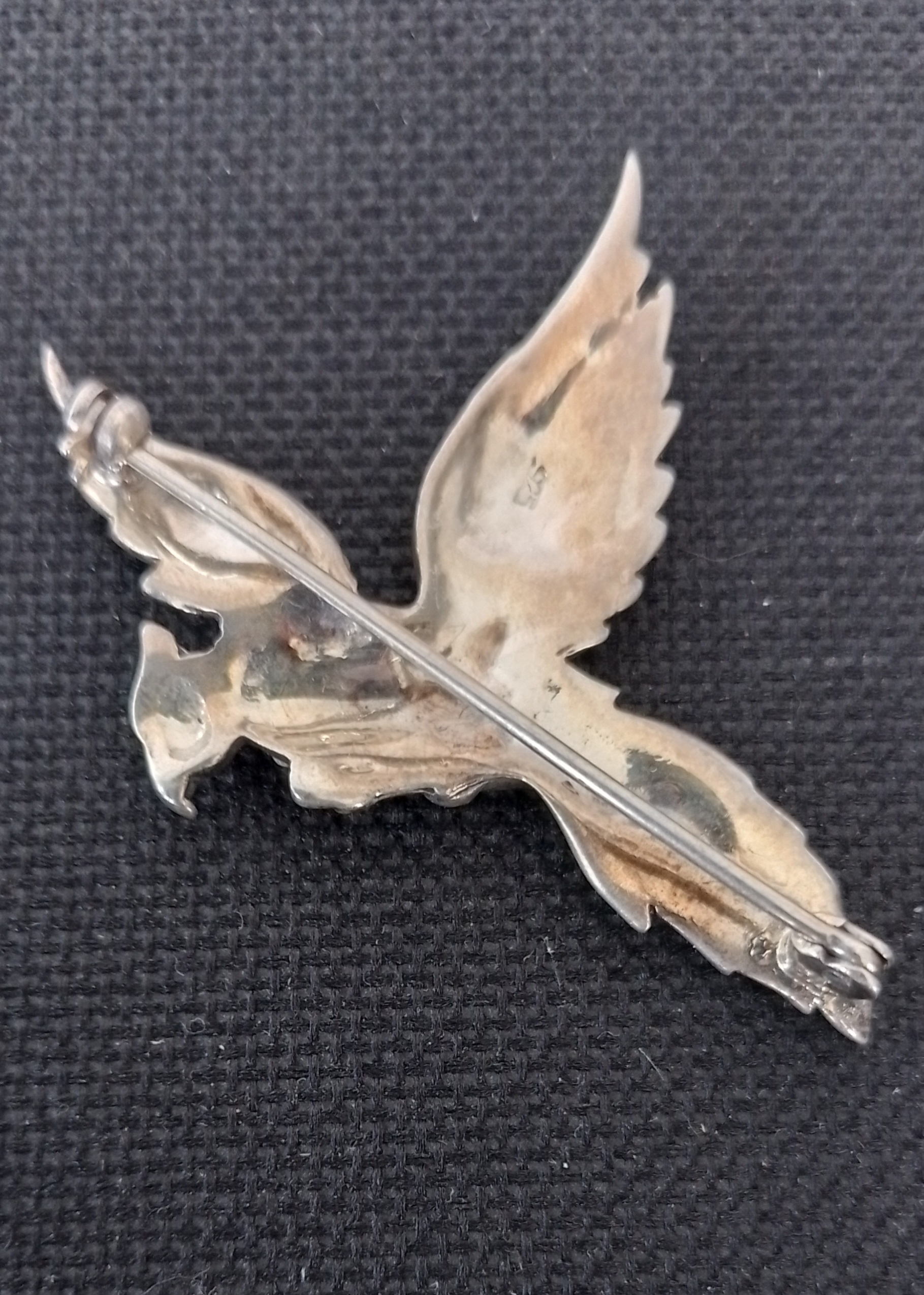 Silver Flying Bird Brooch With Marcasite Stones