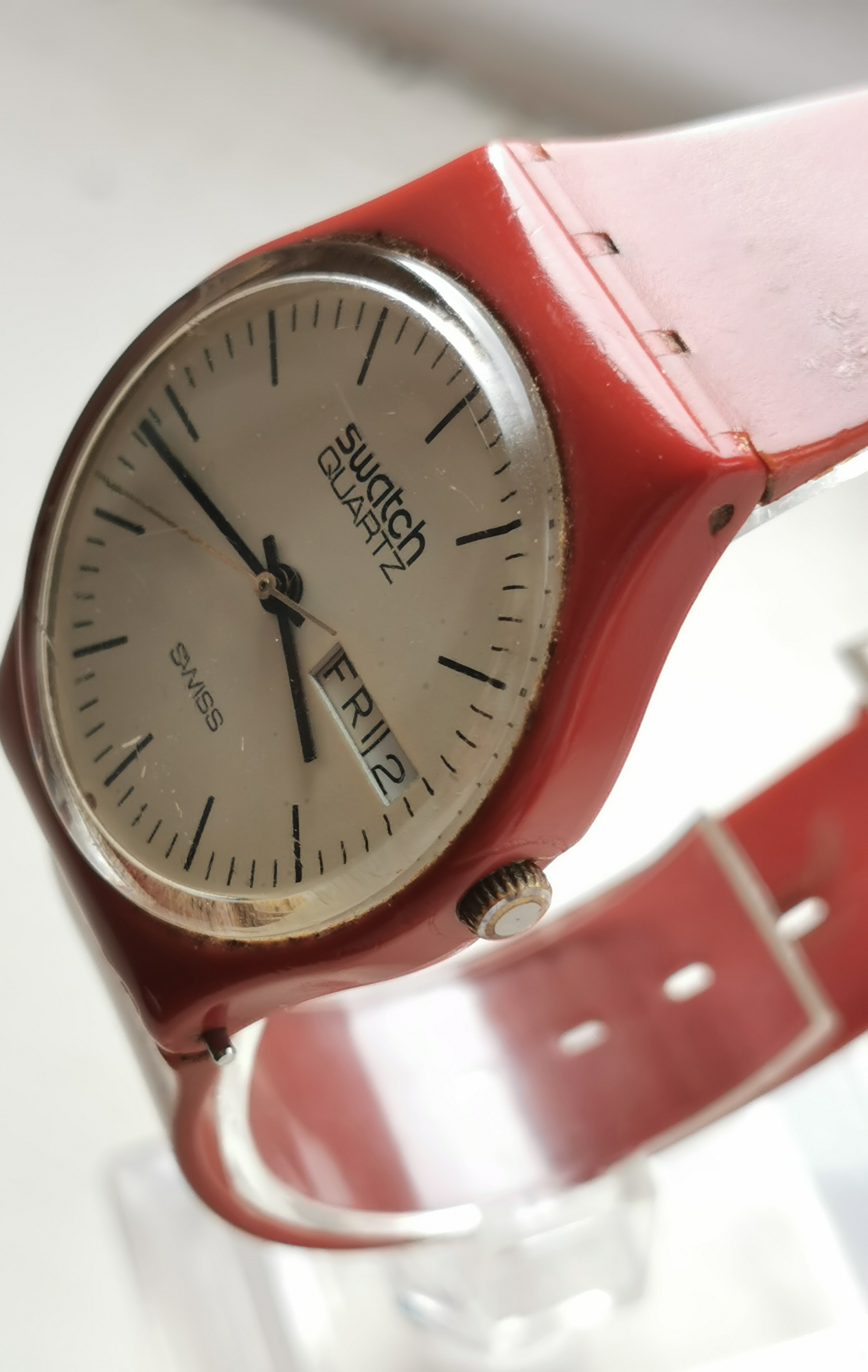 Rare Vintage 1980s Swatch Quartz Red Plastic Watch