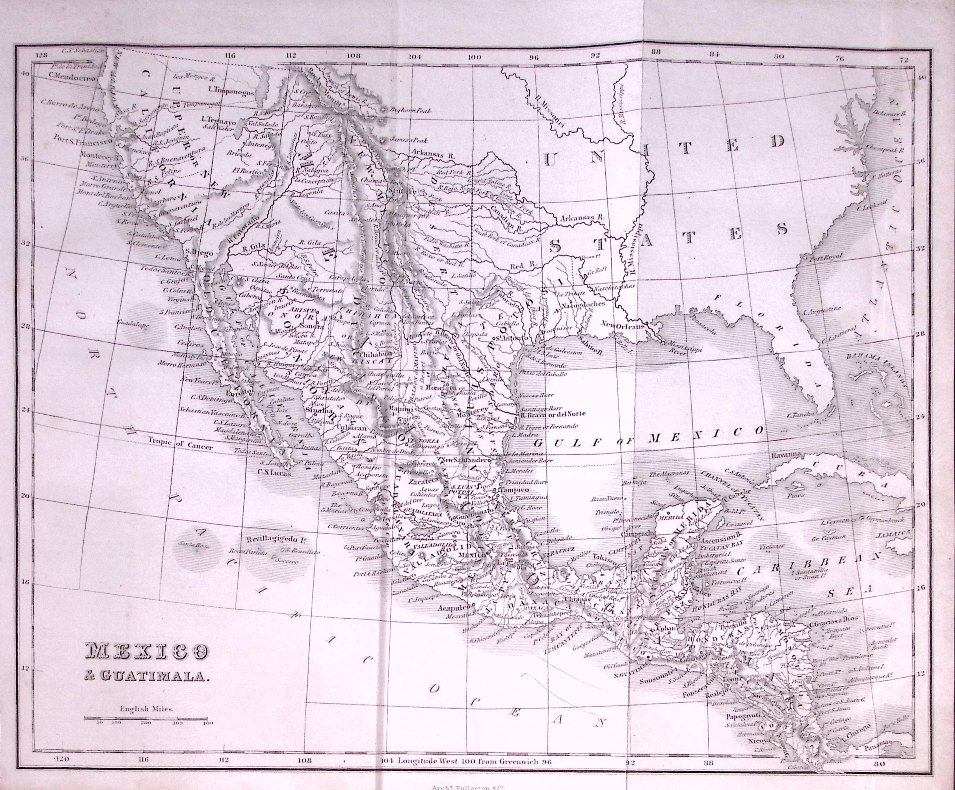 Mexico & Guatemala  Detailed Antique 179-Year-Old Engraved Map-23-TR