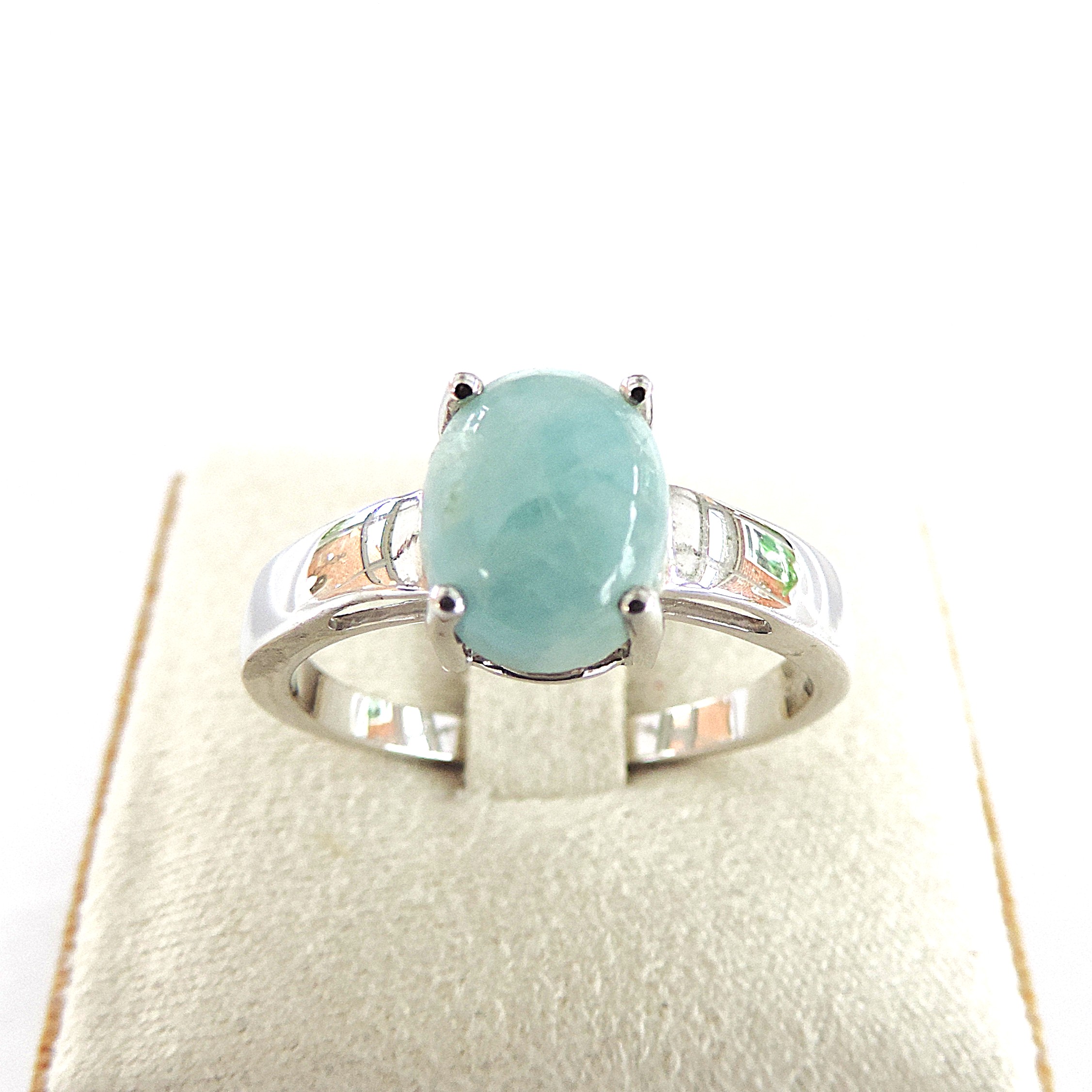 925 Silver Natural Green Cabochon Amazonite Gemstone Ring 'New'