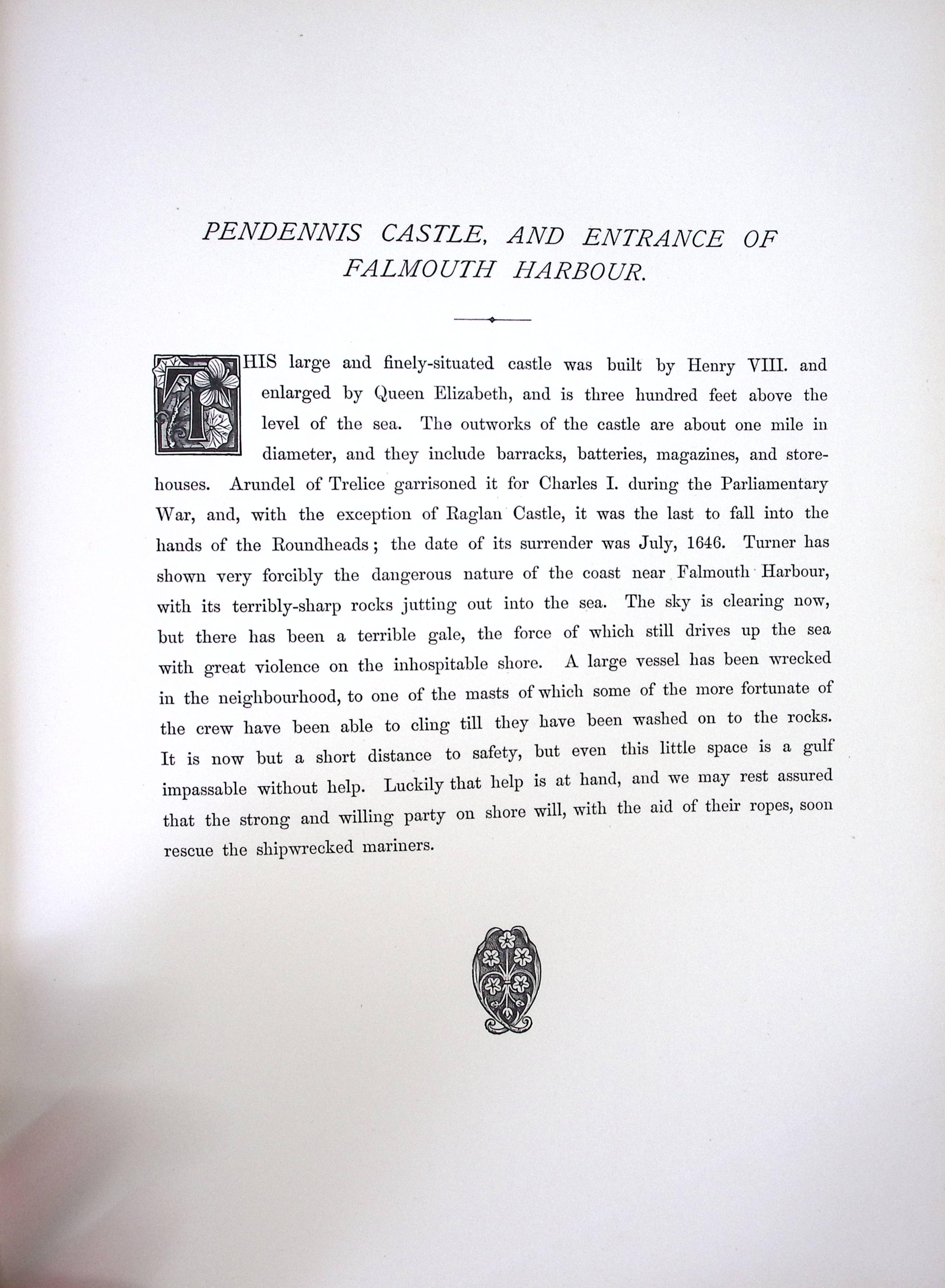 J.M.W Turner Pendennis Castle Falmouth Antique Steel Engraving-110-TR