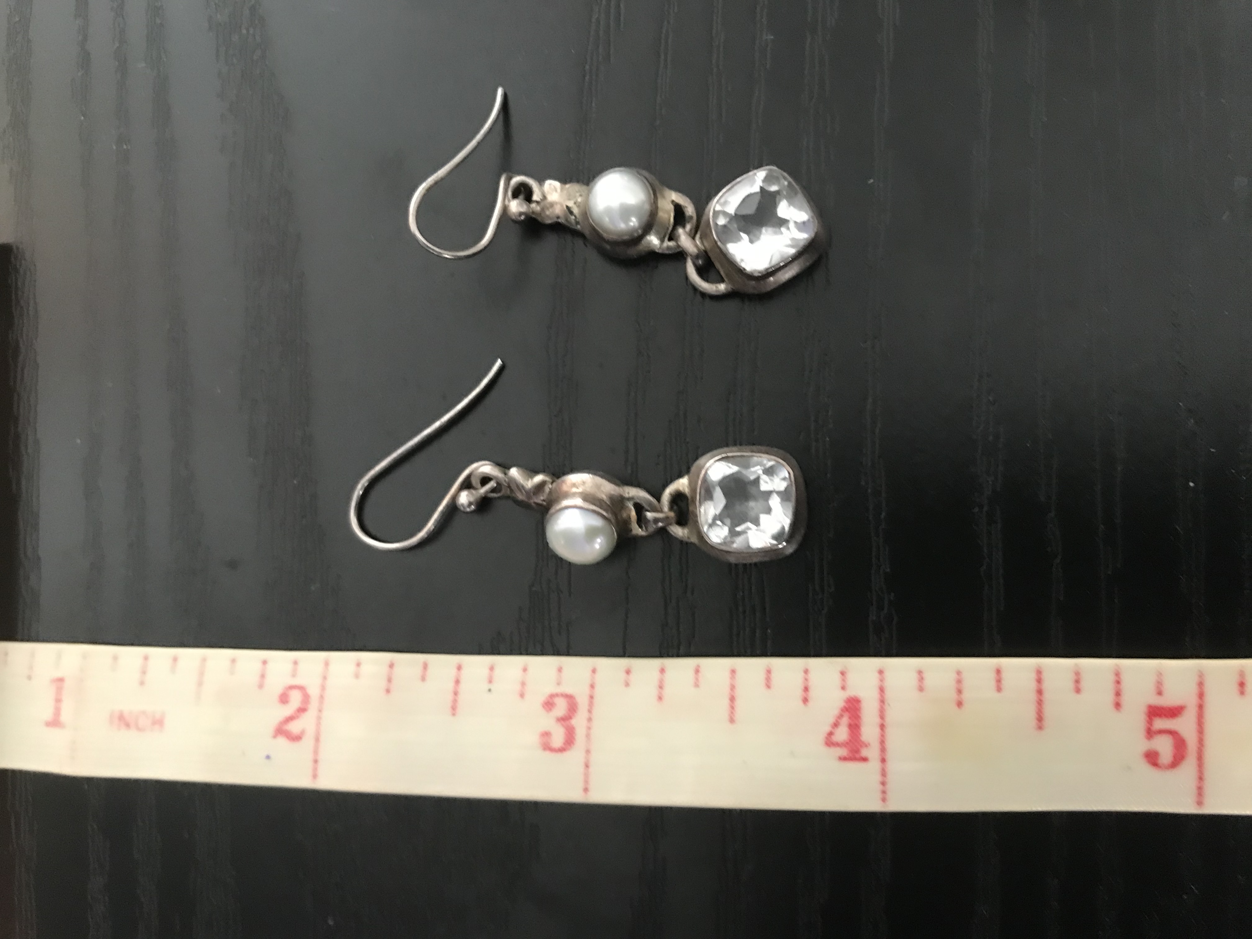 Vintage 925 Sterling Silver Clear Quartz and Pearl Drop Earrings