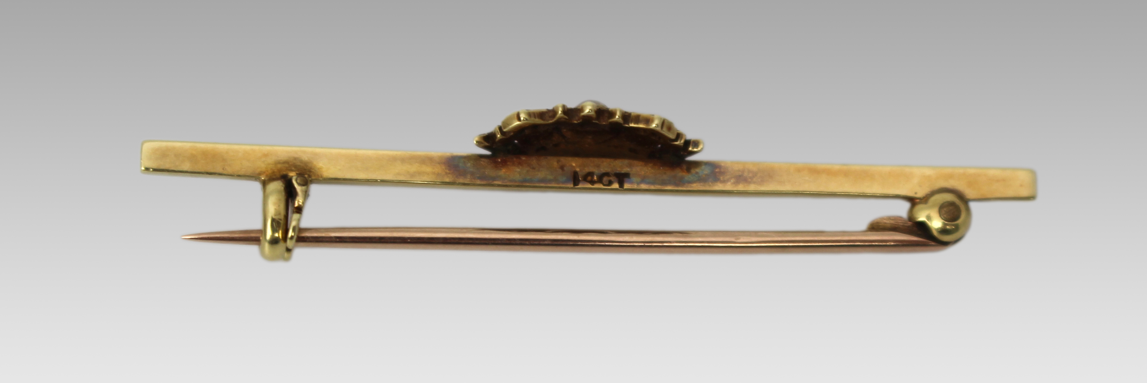 Antique Seed Pearl 14ct Gold Bar Brooch