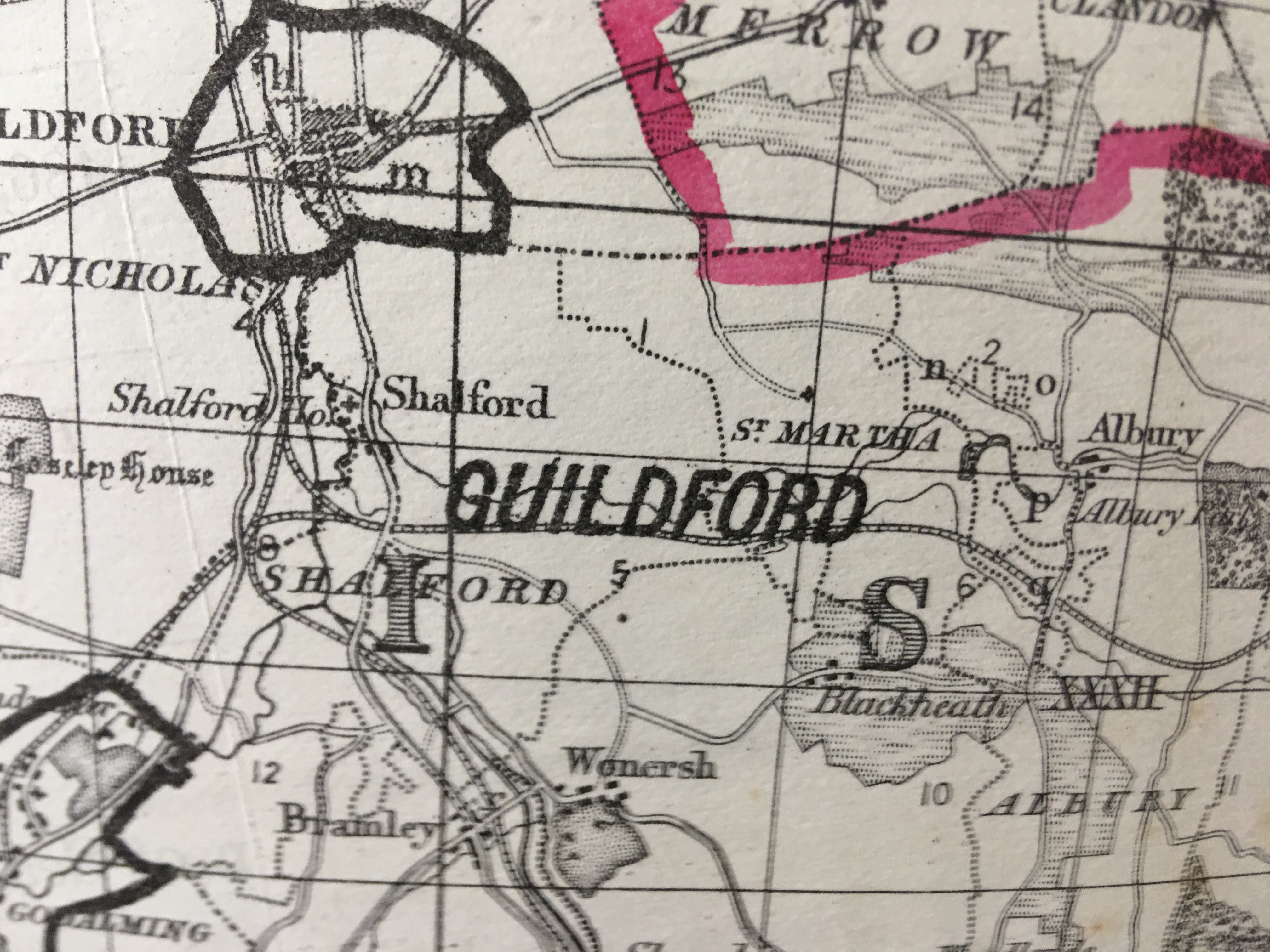 Antique 139 Years-Old Scarce Map County Surrey 1885 Boundary Changes.