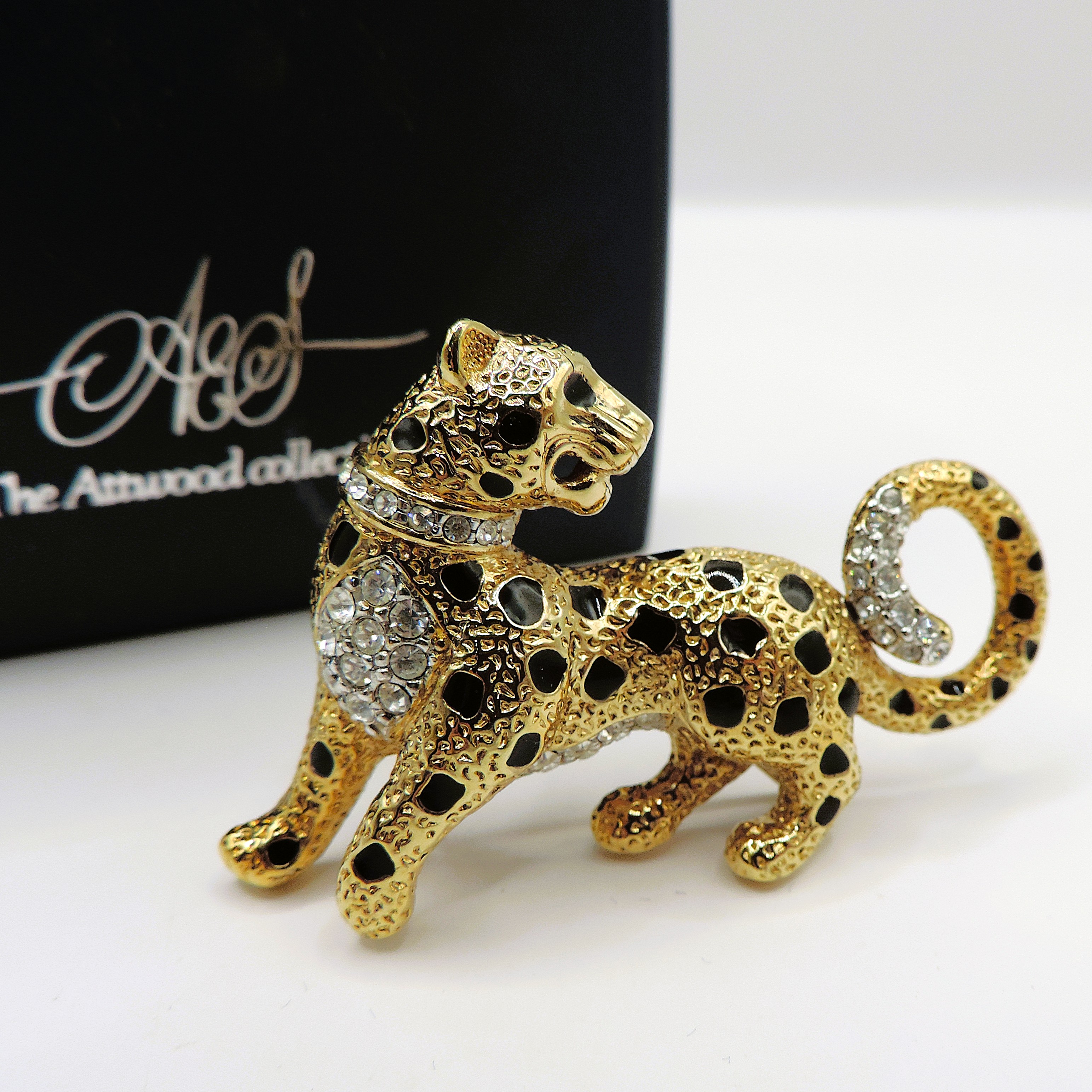 Vintage Attwood & Sawyer 22K Gold Plated Leopard Brooch Original Box
