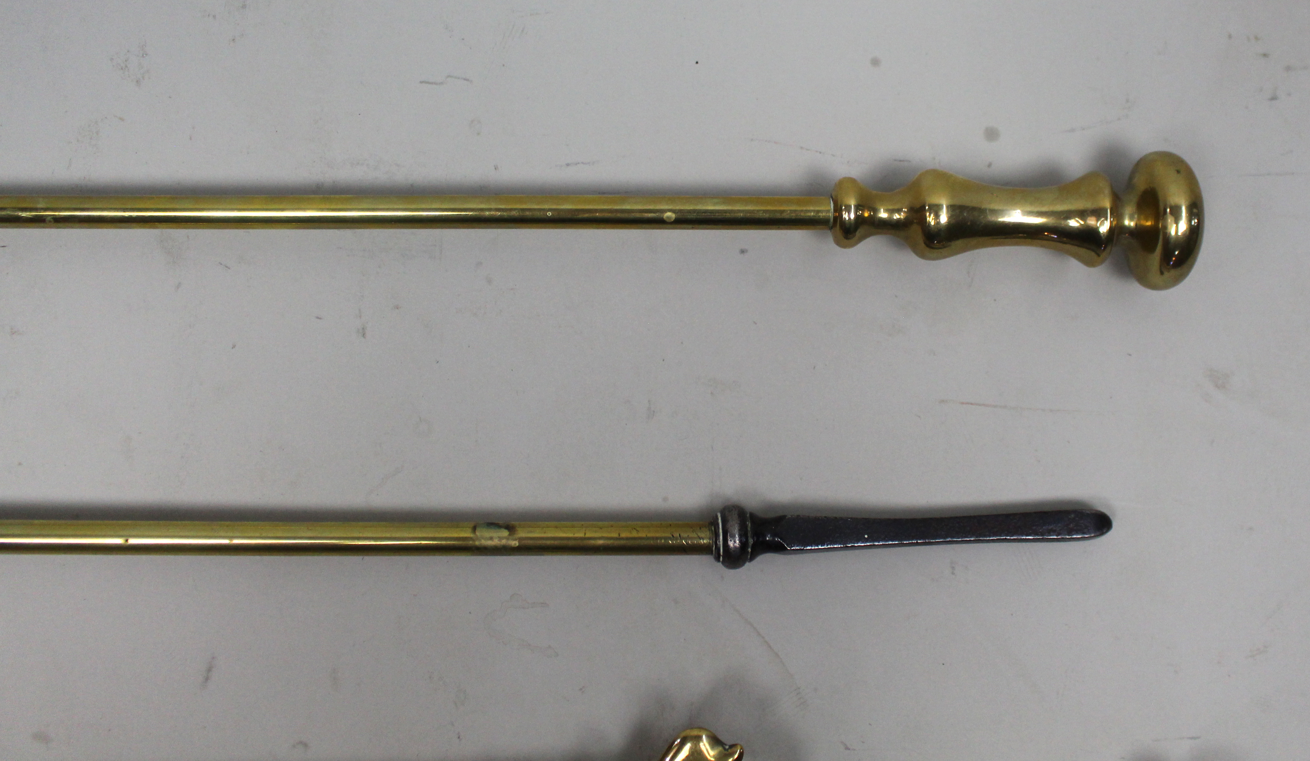 Antique Brass Fireplace Tool Set, English c.1900