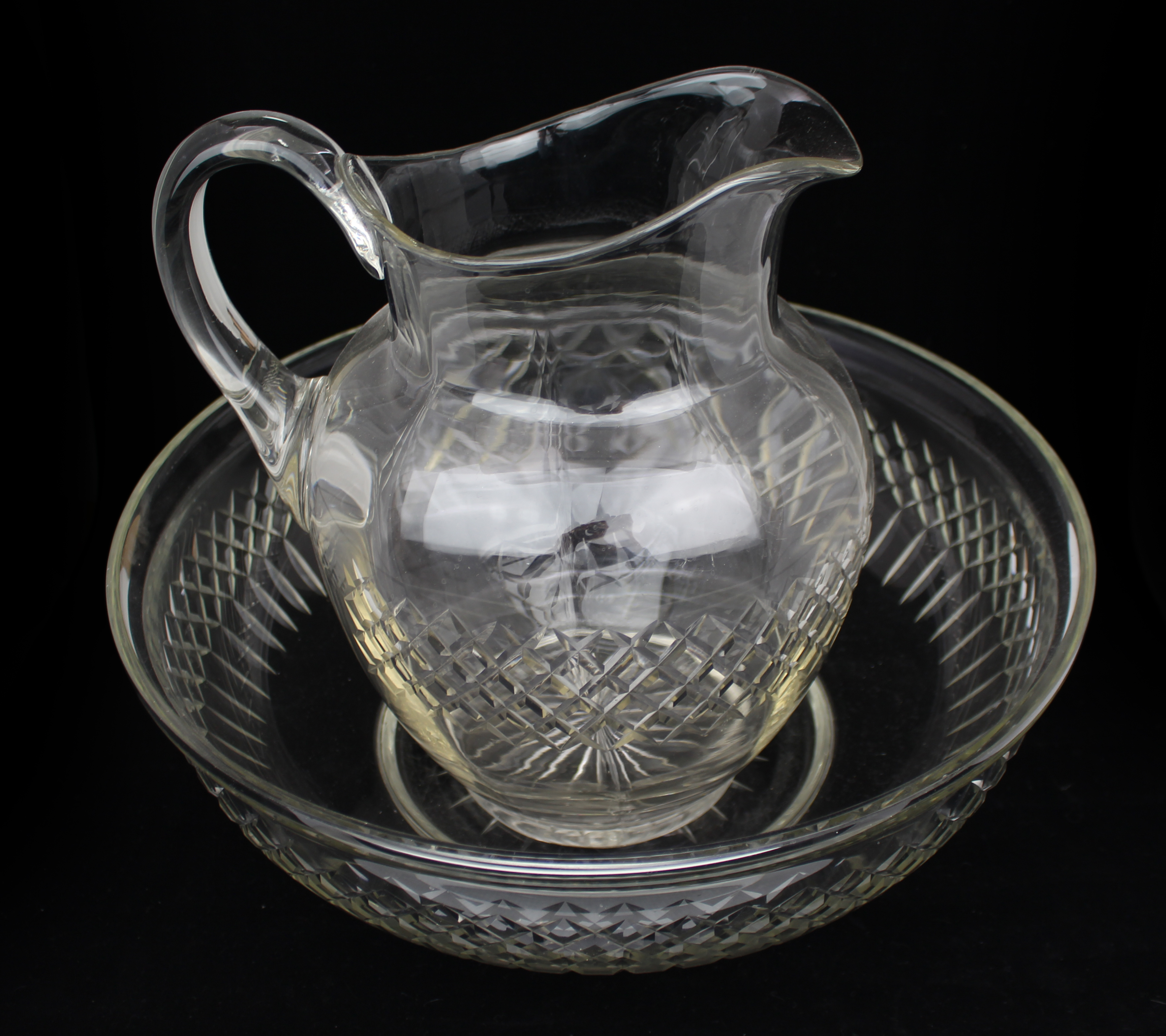 Large Victorian Cut Crystal Jug & Bowl Set