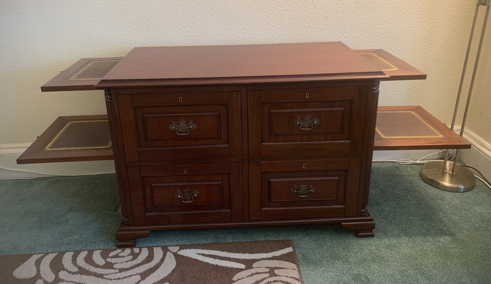 Italian Mahogany Filing Cabinet with Tooled Leather Slides