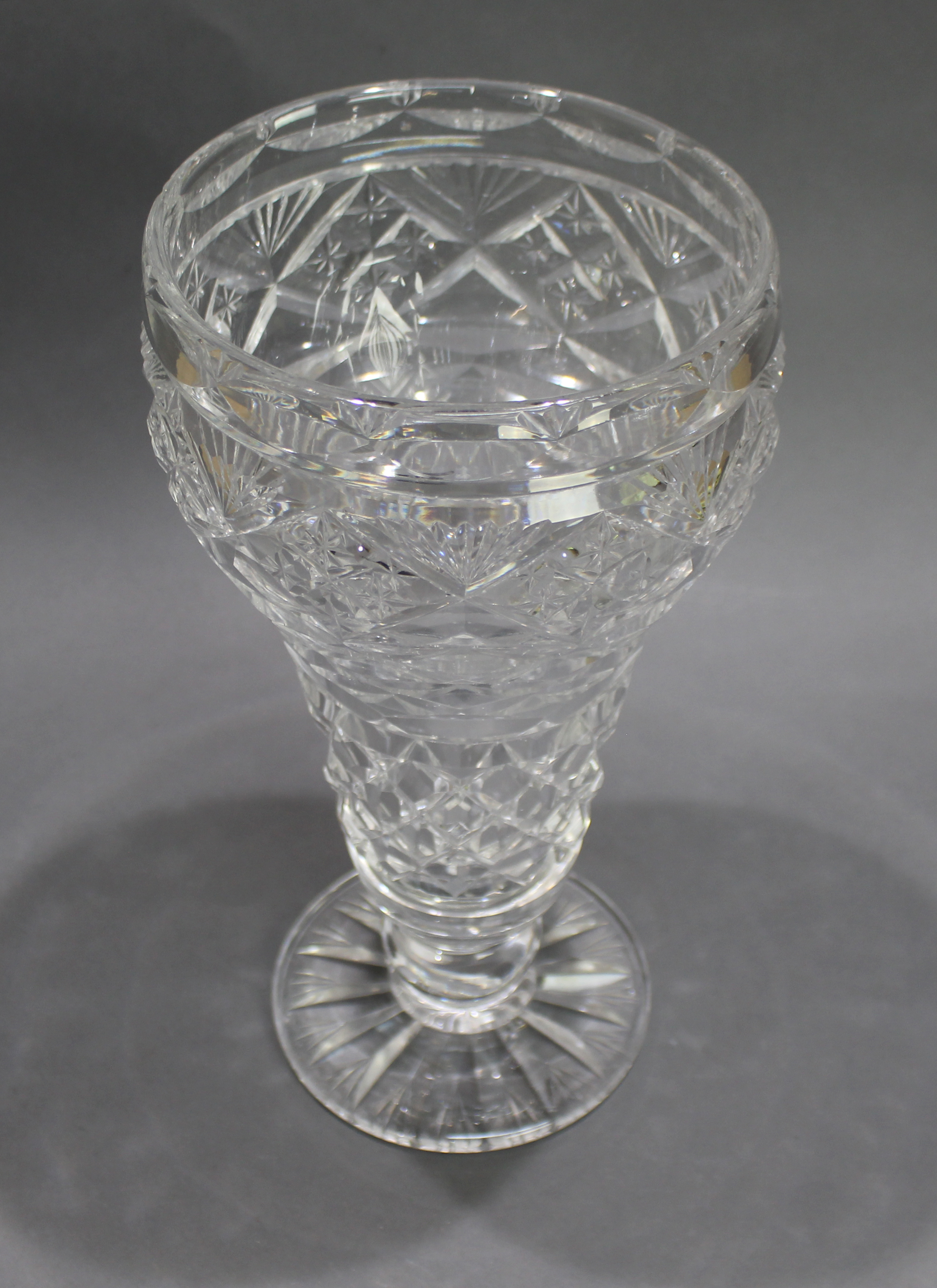 Mid 20th c. Large English Cut Glass Footed Vase