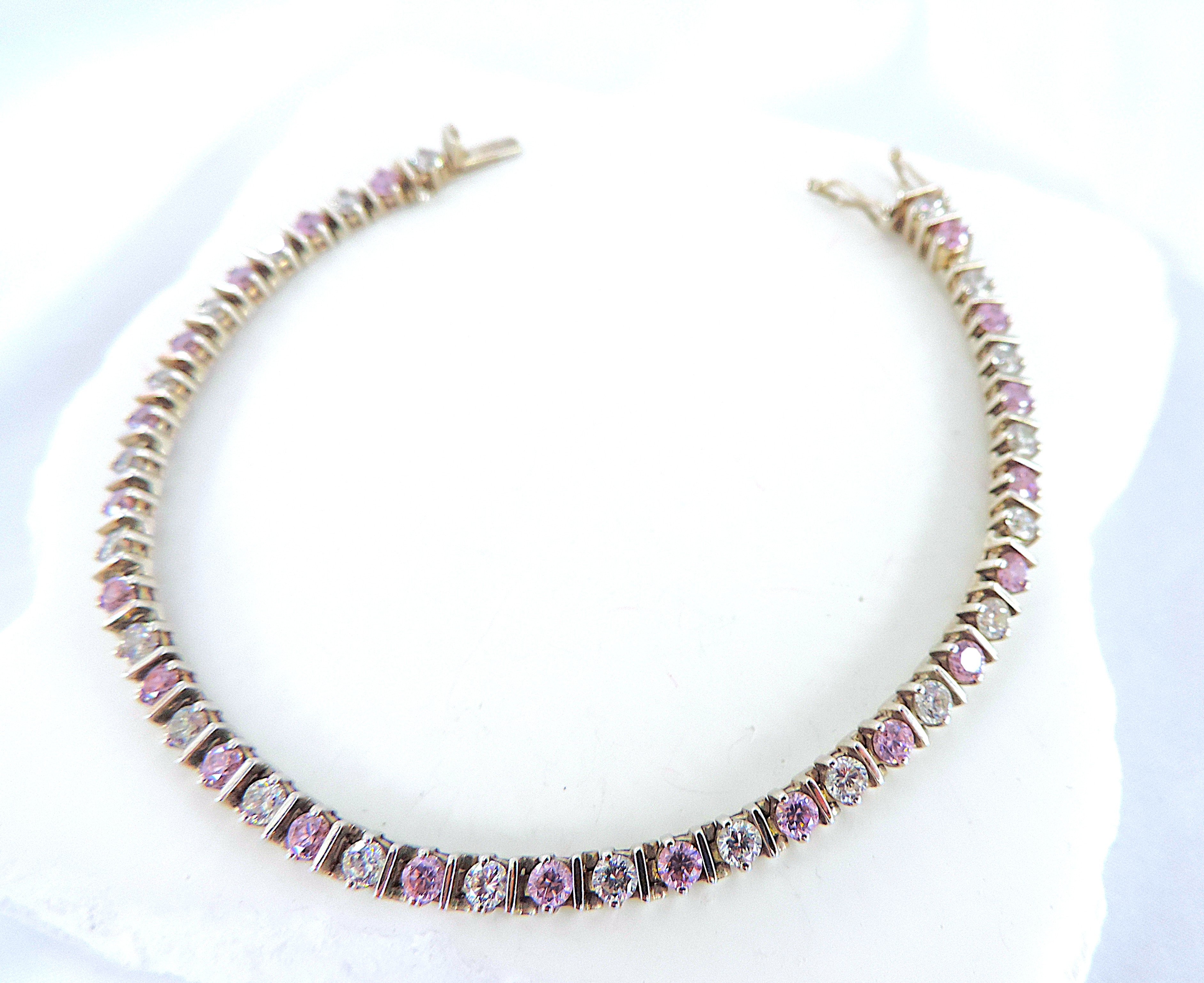 925 Silver 4.73 Carat Pink & White Topaz Gemstone Tennis Bracelet